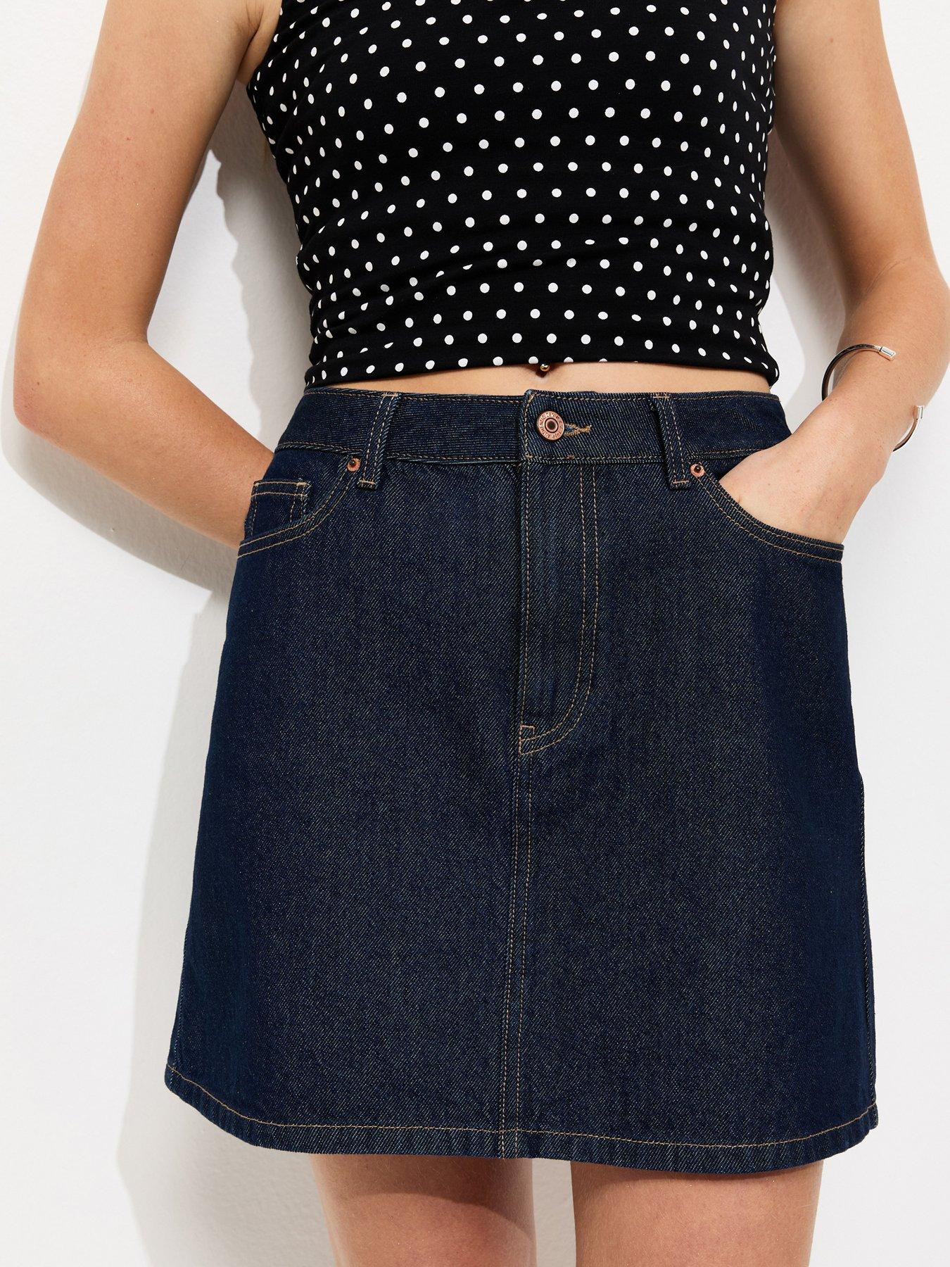 New Look Navy Denim A-Line Mini Skirt - Blue