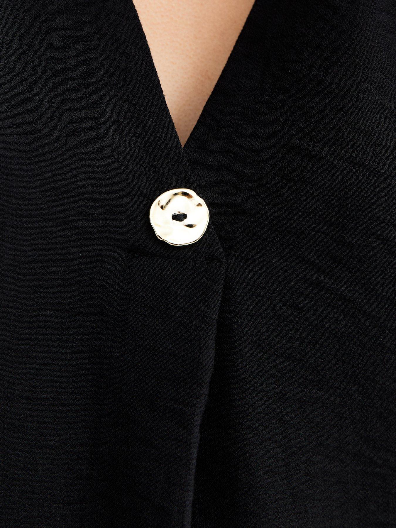 Image 5 of 5 of New Look Puff Sleeve V-Neck Blouse - Black