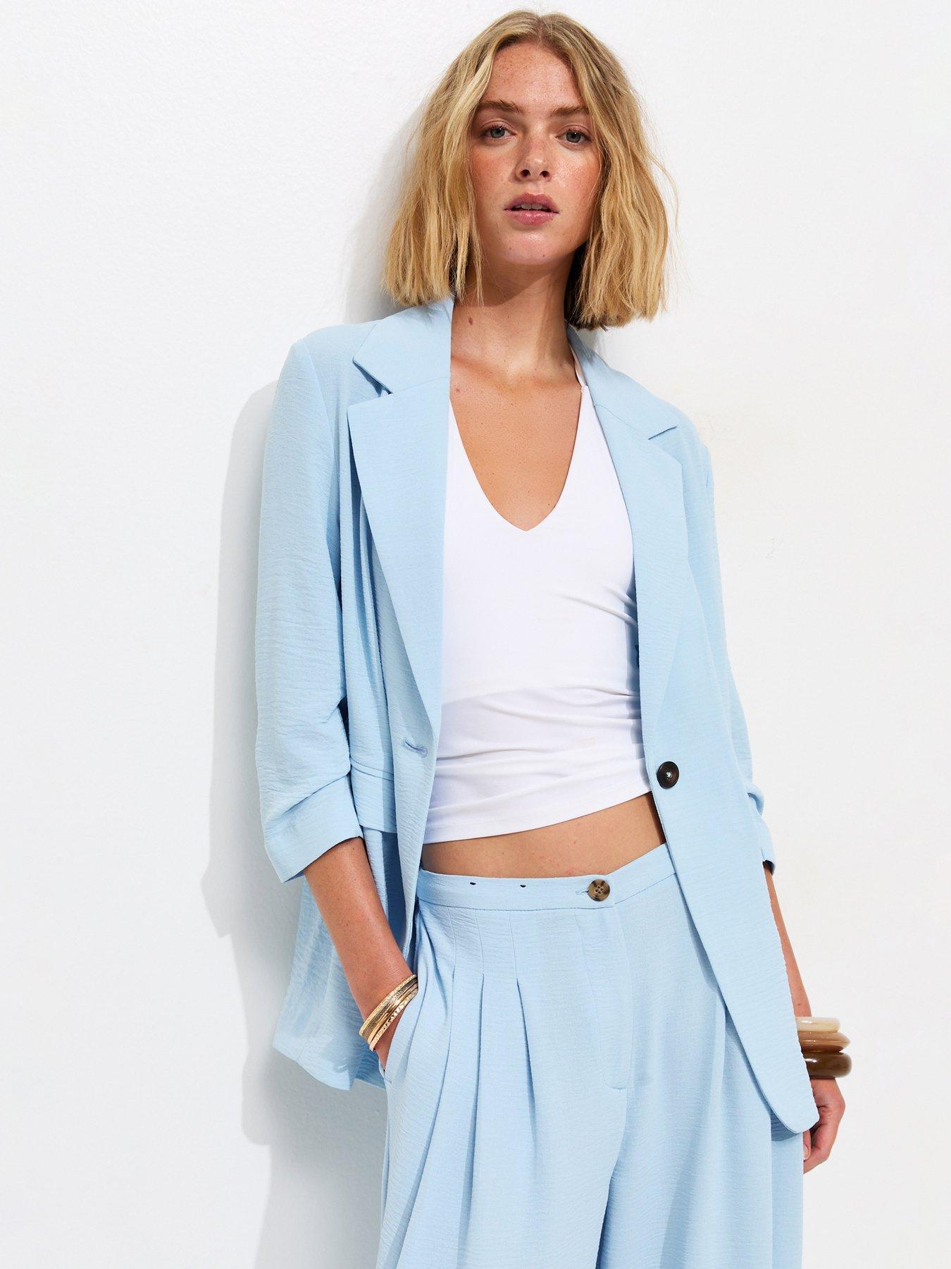 New Look Light Blue Ruched Sleeve Blazer