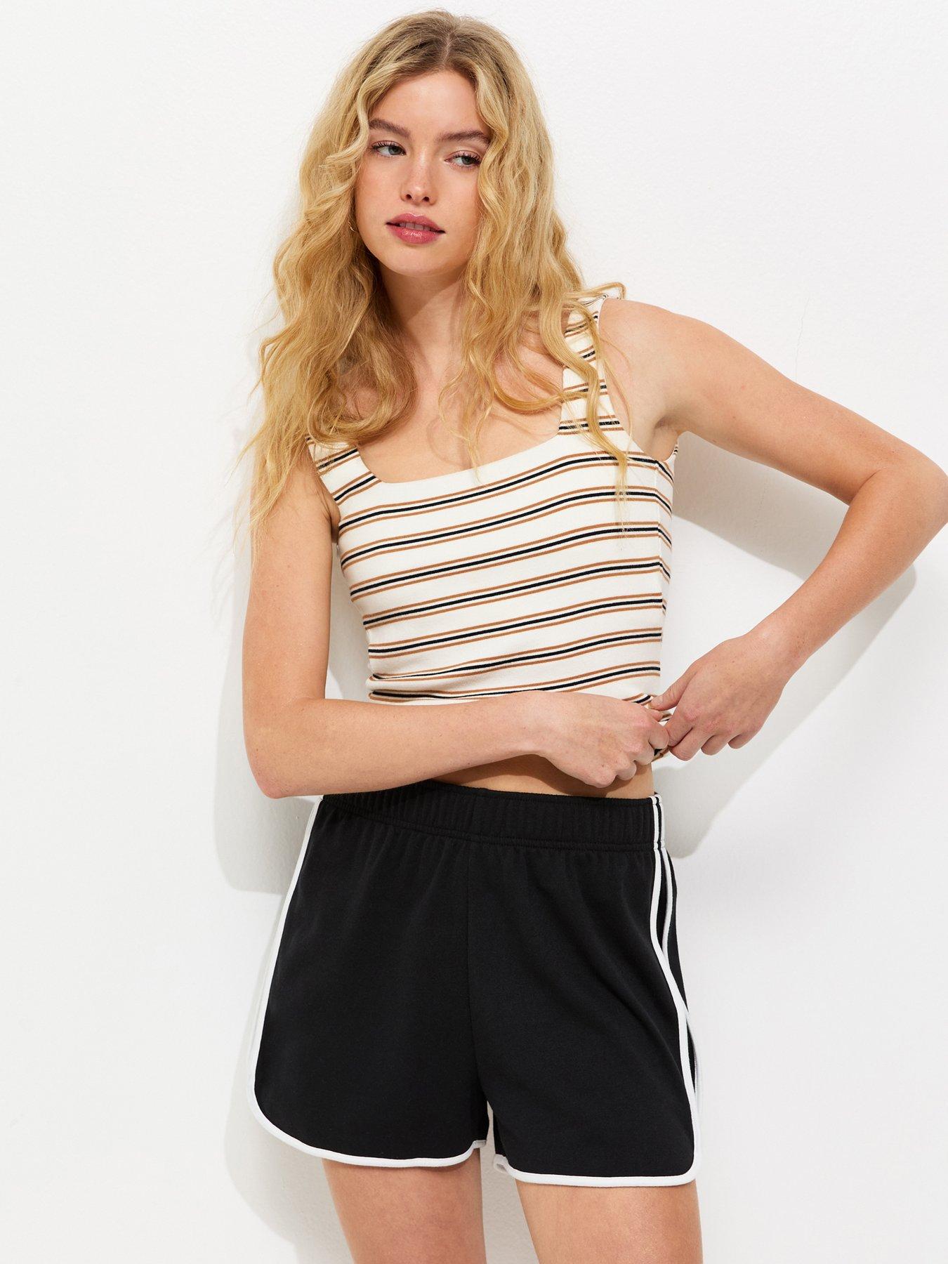New Look Side Stripe Jersey Running Shorts - Black