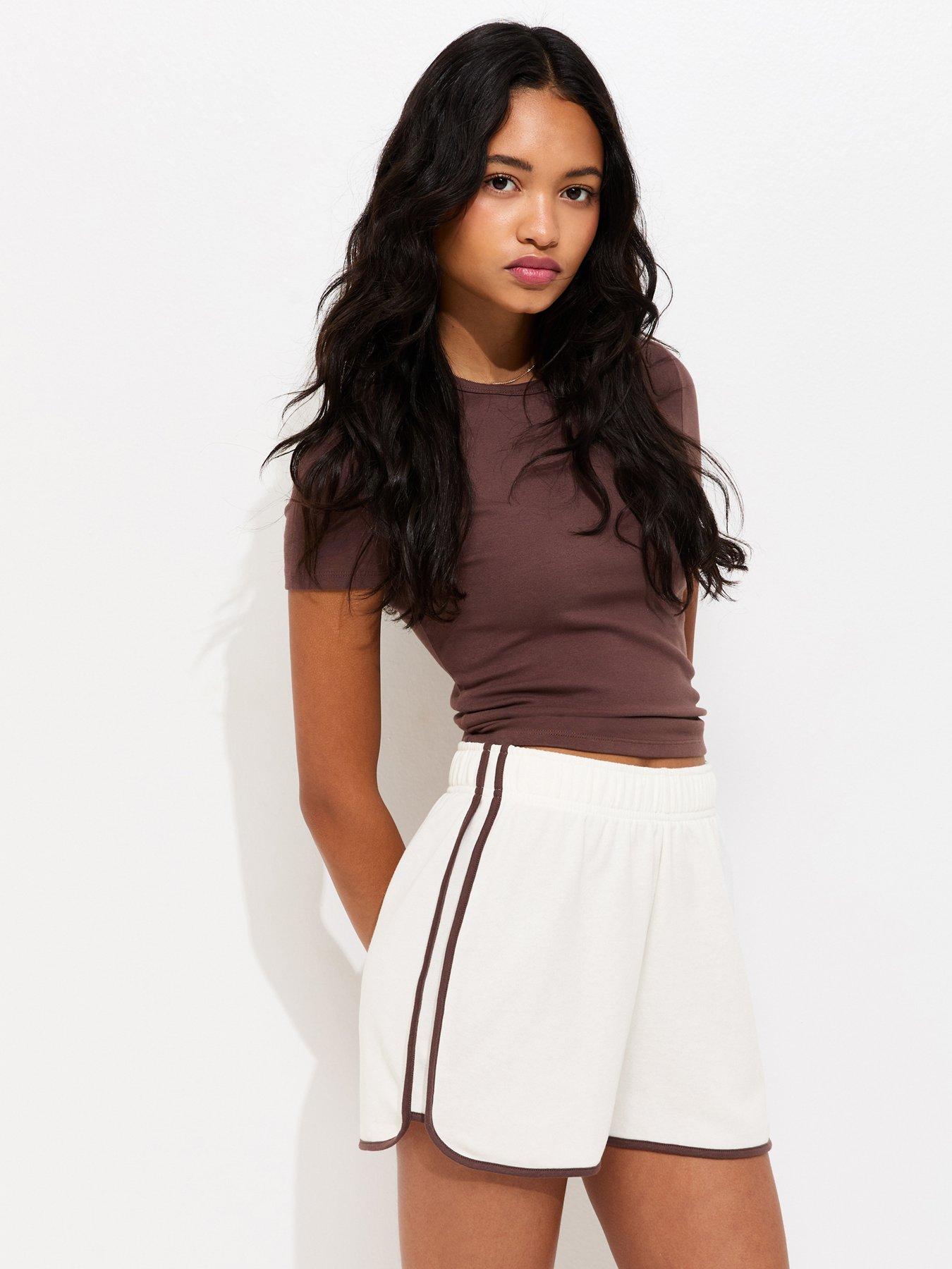  image of new-look-side-stripe-jersey-running-shorts-cream