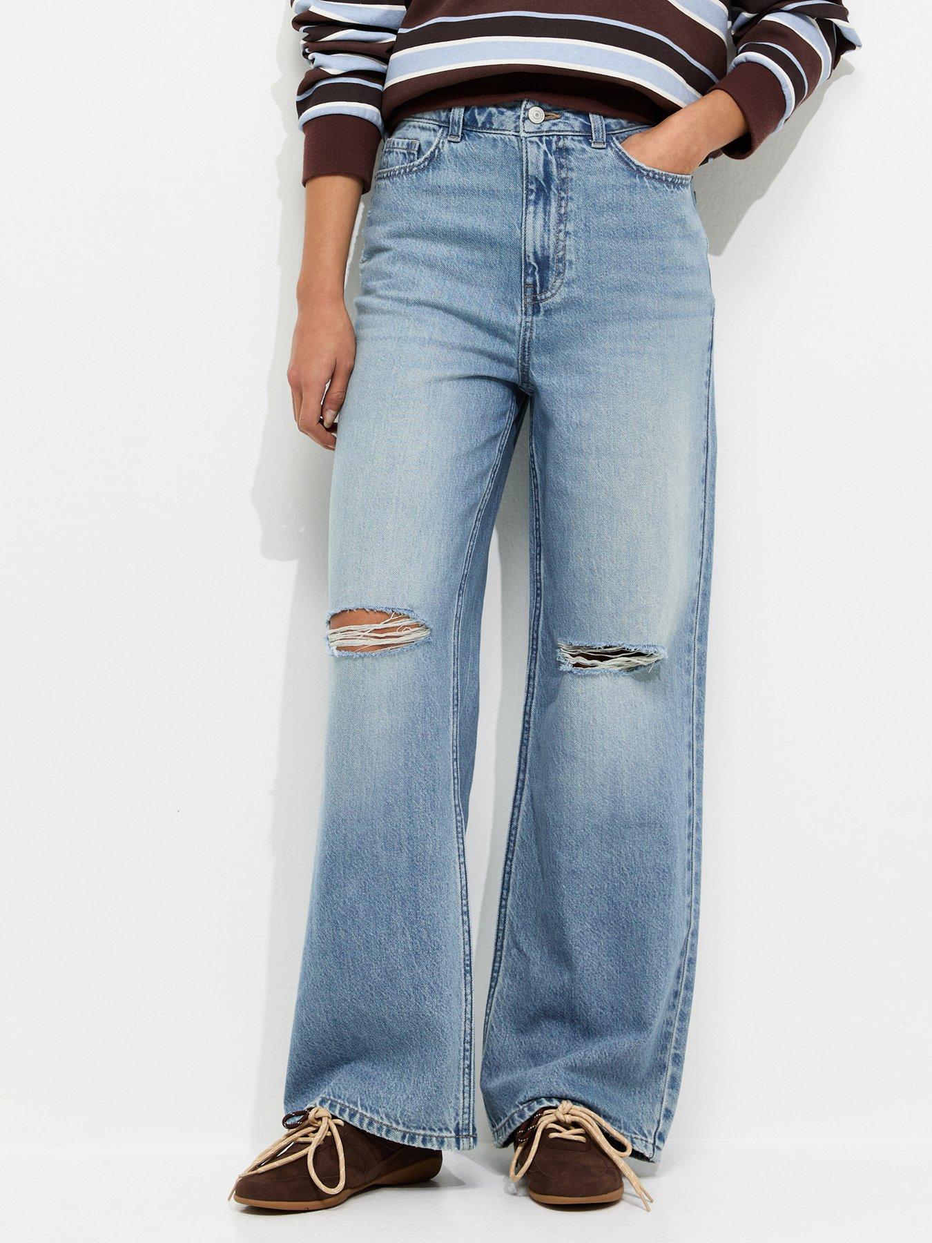 New Look Ripped Knee Adalae Wide Leg Jeans - Blue