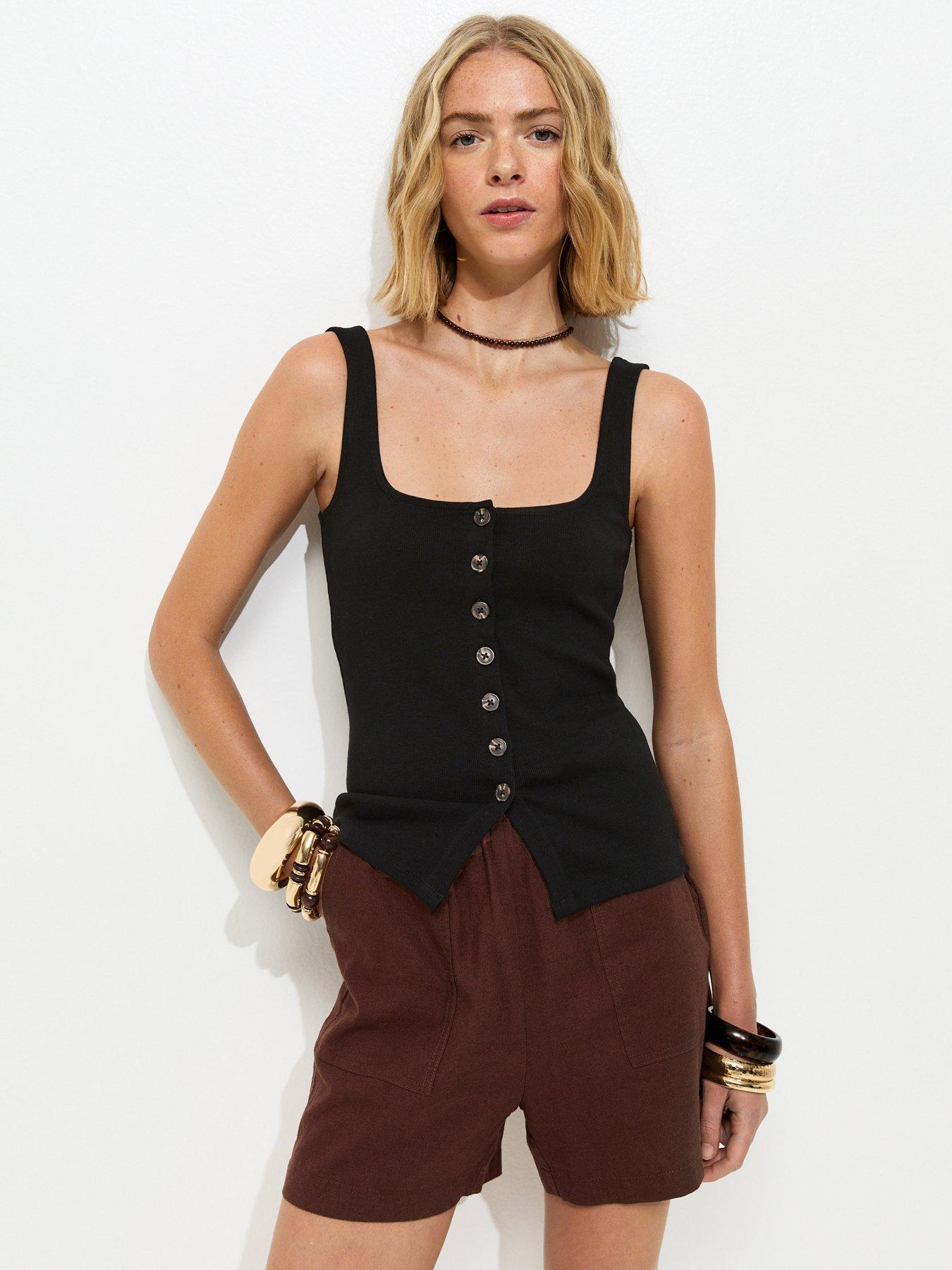 New Look Premium Black Button Through Vest Top