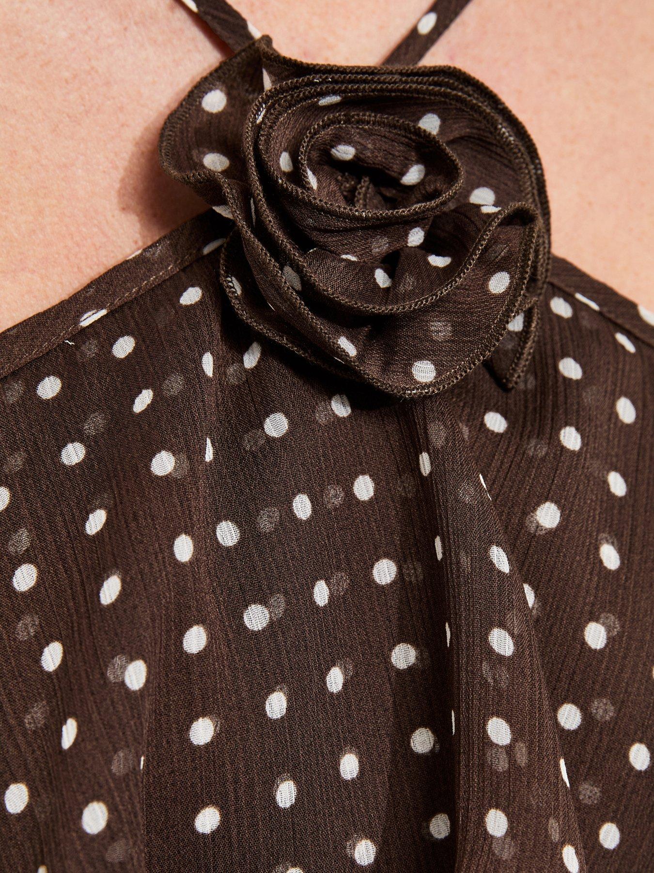 Image 5 of 5 of New Look Polka Dot Ruffle Halterneck Mini Dress - Brown