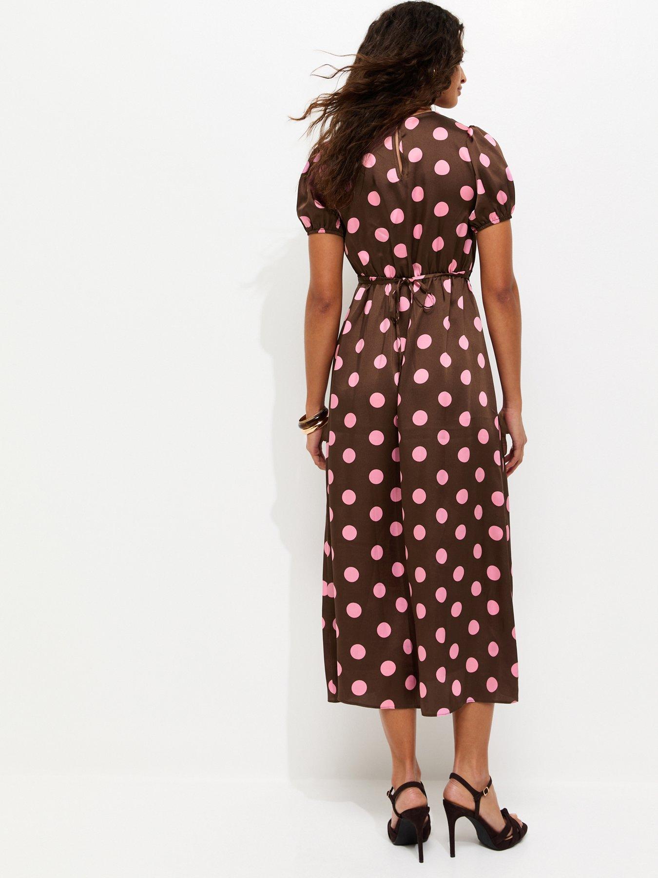new look brown polka dot dress The 8th Sign Polka Dot Pleat Midi Dress