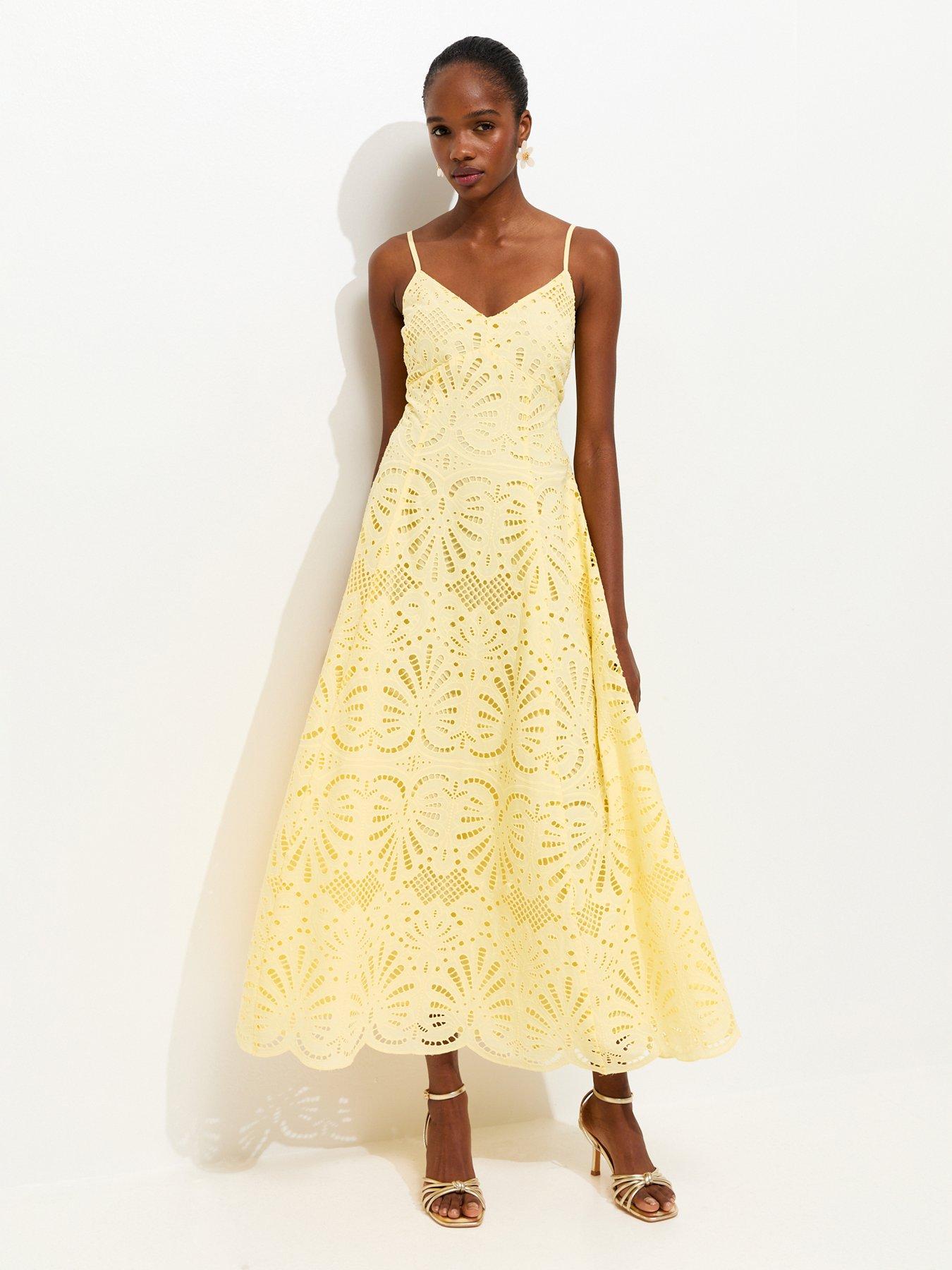 New Look Cutwork Strappy Midi Dress - Yellow
