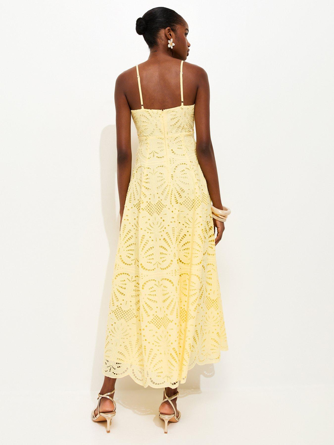 Image 2 of 5 of New Look Cutwork Strappy Midi Dress - Yellow