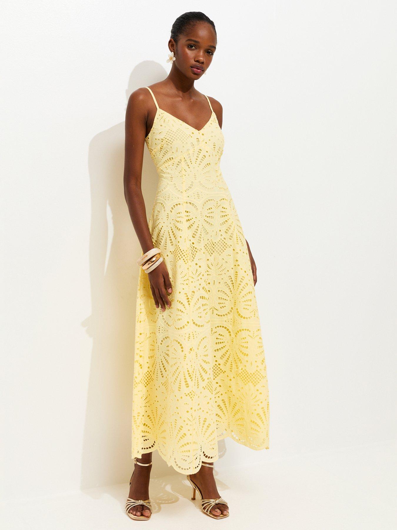 Image 3 of 5 of New Look Cutwork Strappy Midi Dress - Yellow
