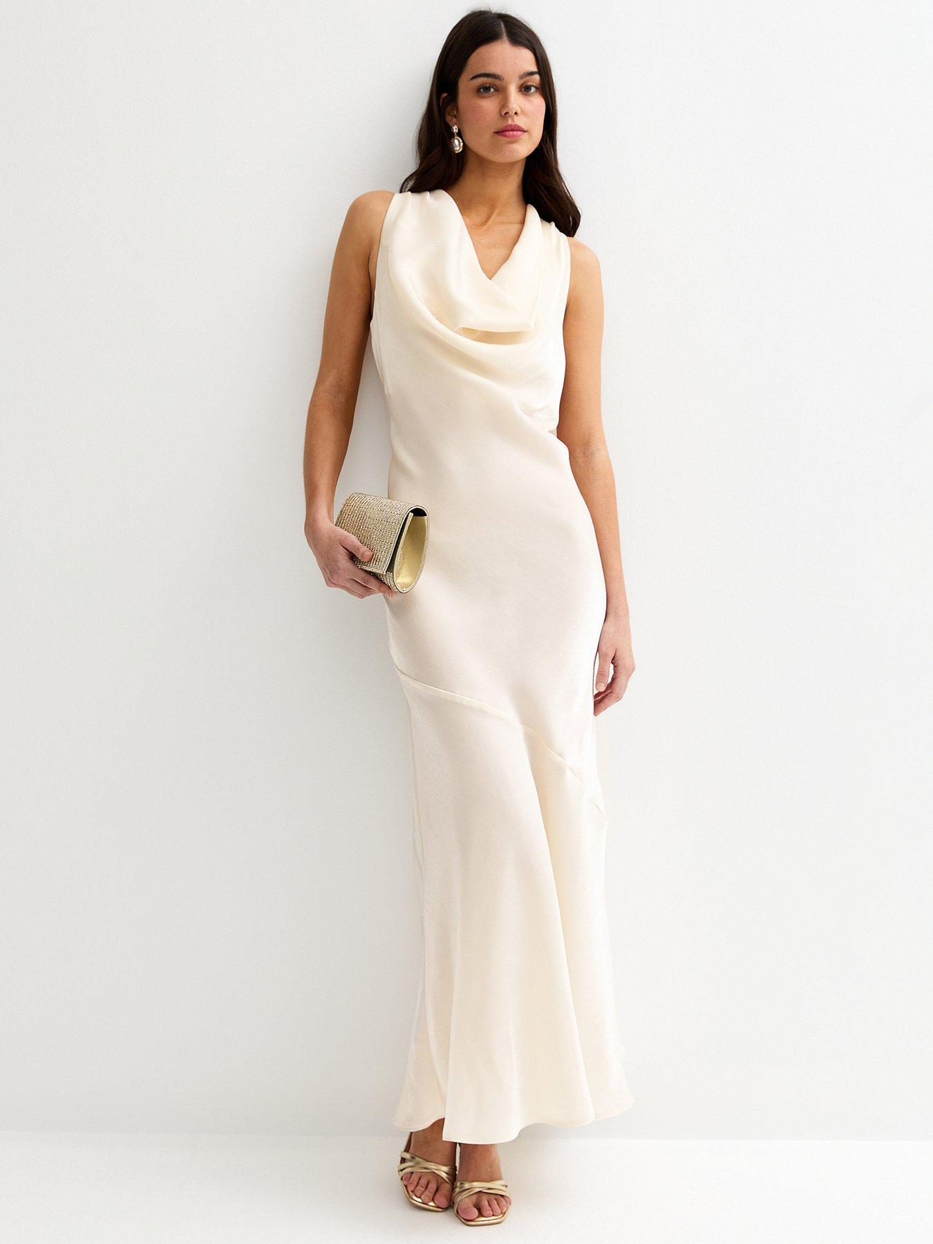 New Look Sparkly Satin Cowl Neck Maxi Dress - Cream