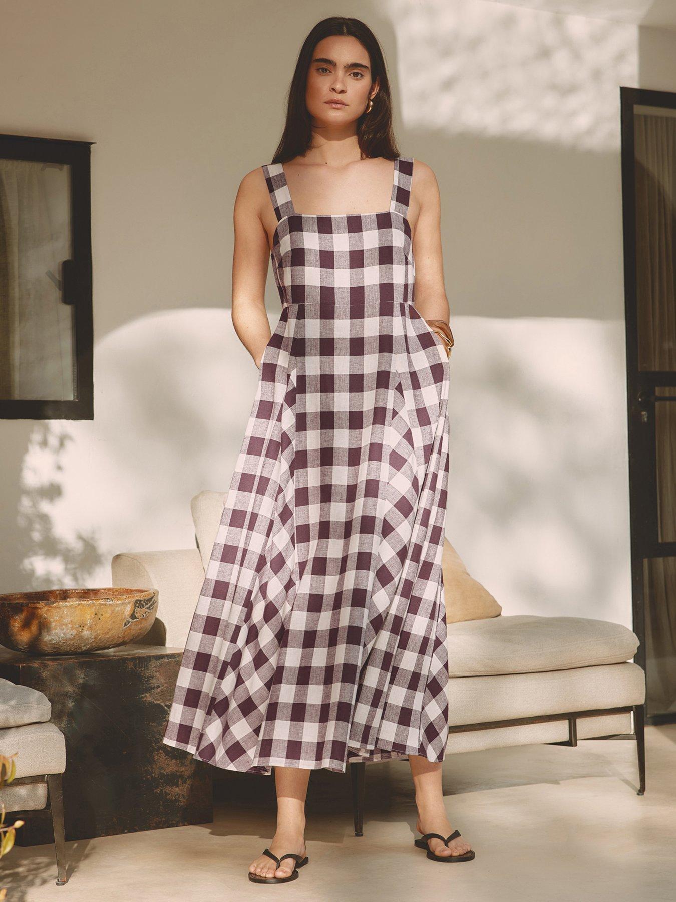 Albaray Gingham Apron Dress - Burgundy