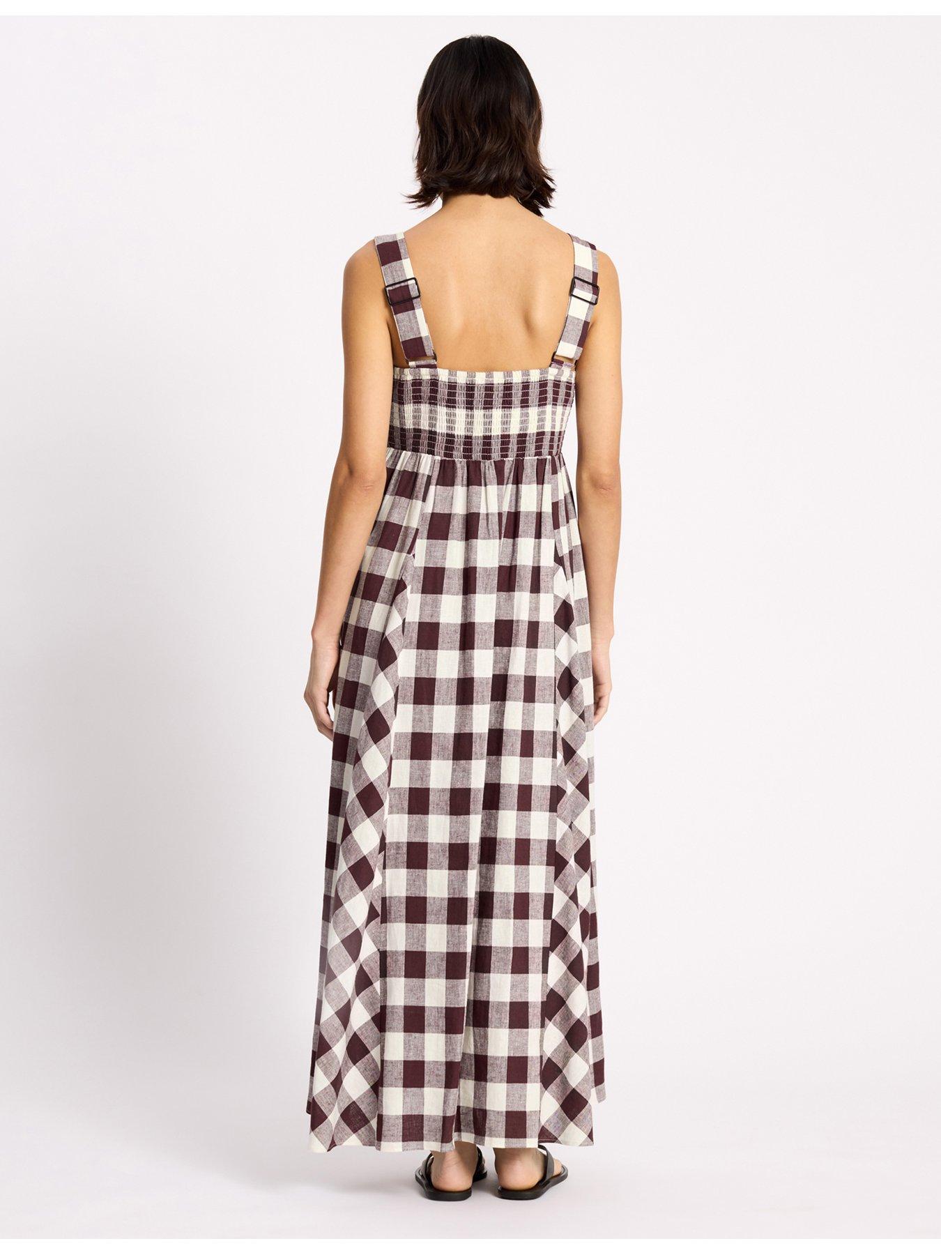 Image 2 of 5 of Albaray Gingham Apron Dress - Burgundy