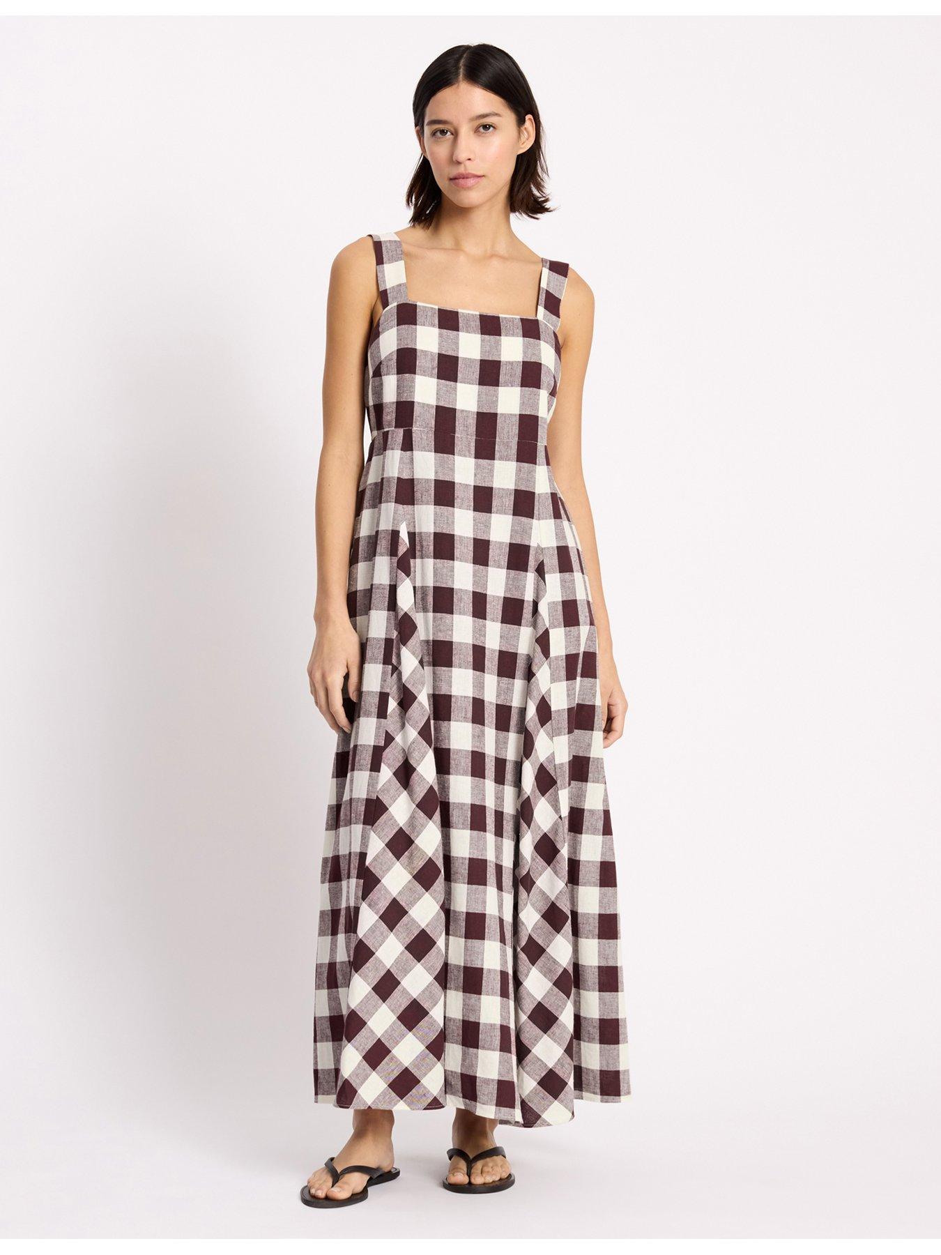 Image 3 of 5 of Albaray Gingham Apron Dress - Burgundy
