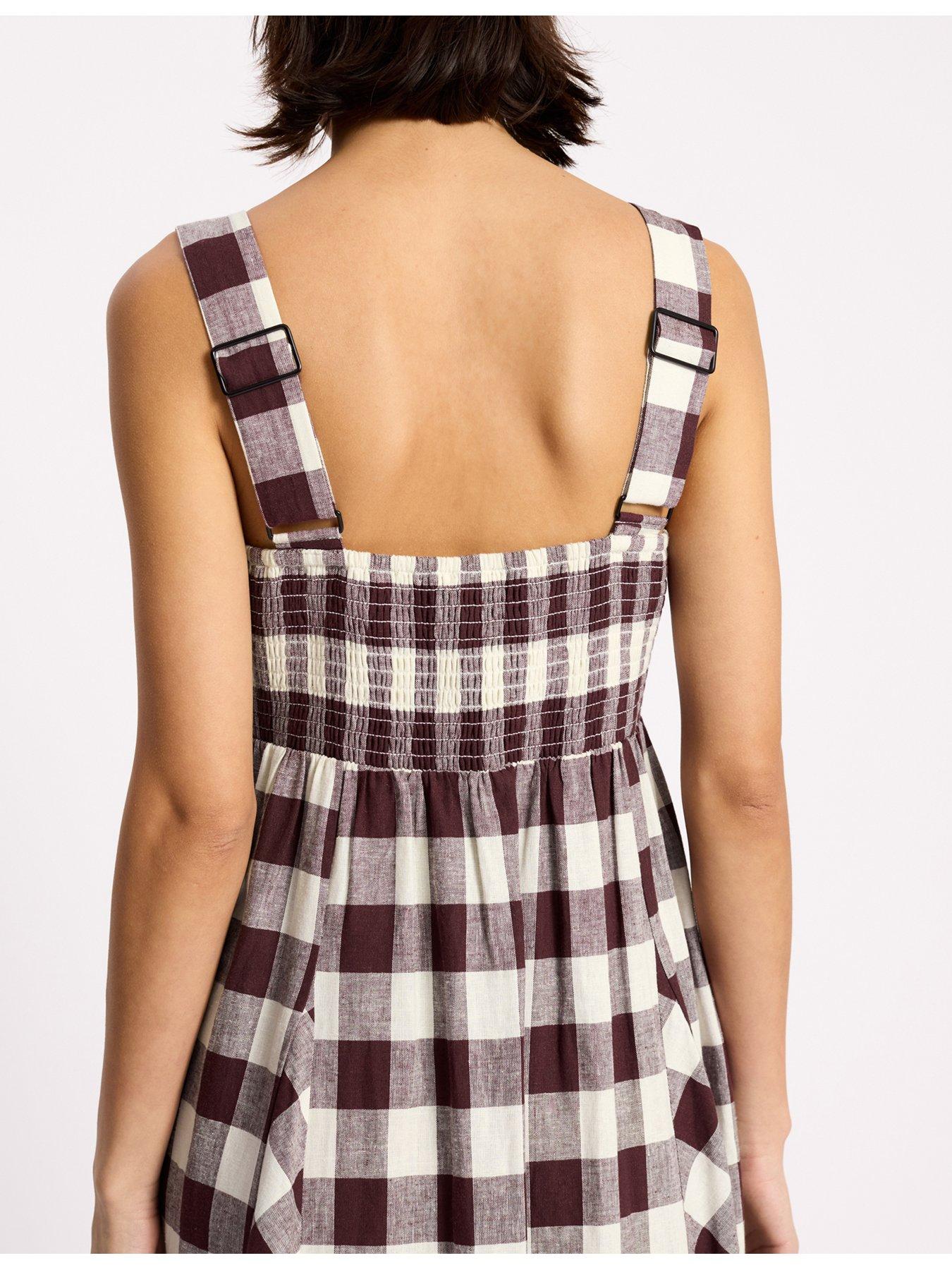 Image 4 of 5 of Albaray Gingham Apron Dress - Burgundy