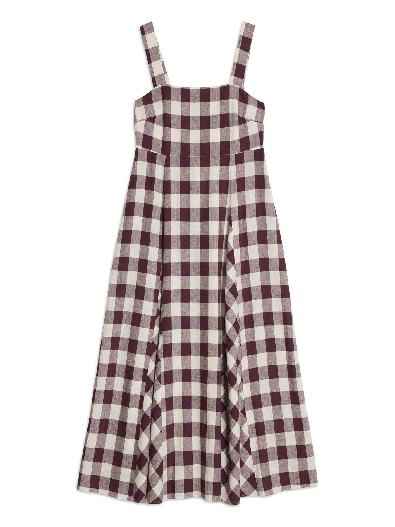 Image 5 of 5 of Albaray Gingham Apron Dress - Burgundy