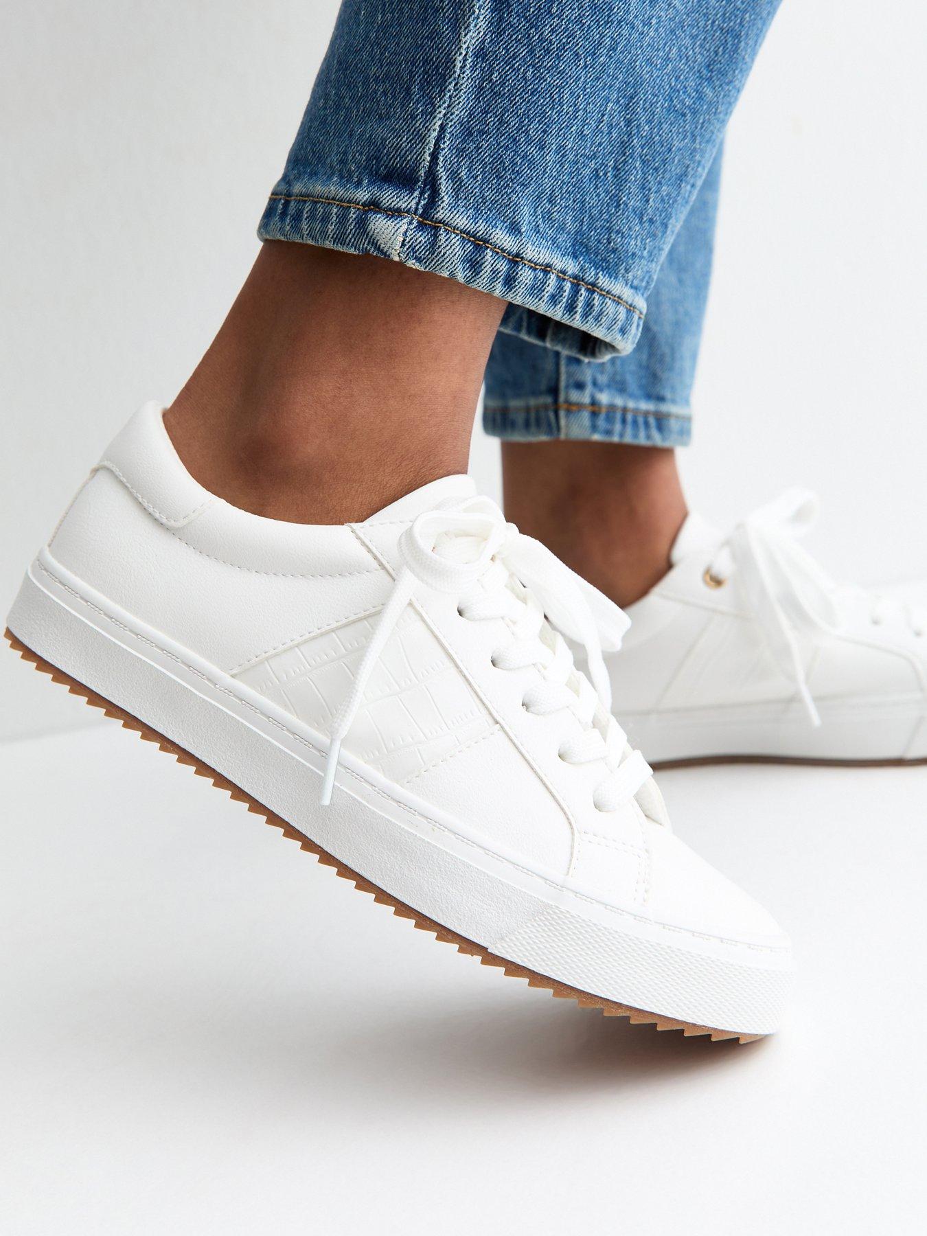 New Look White Faux Leather Croc Embossed Trainers