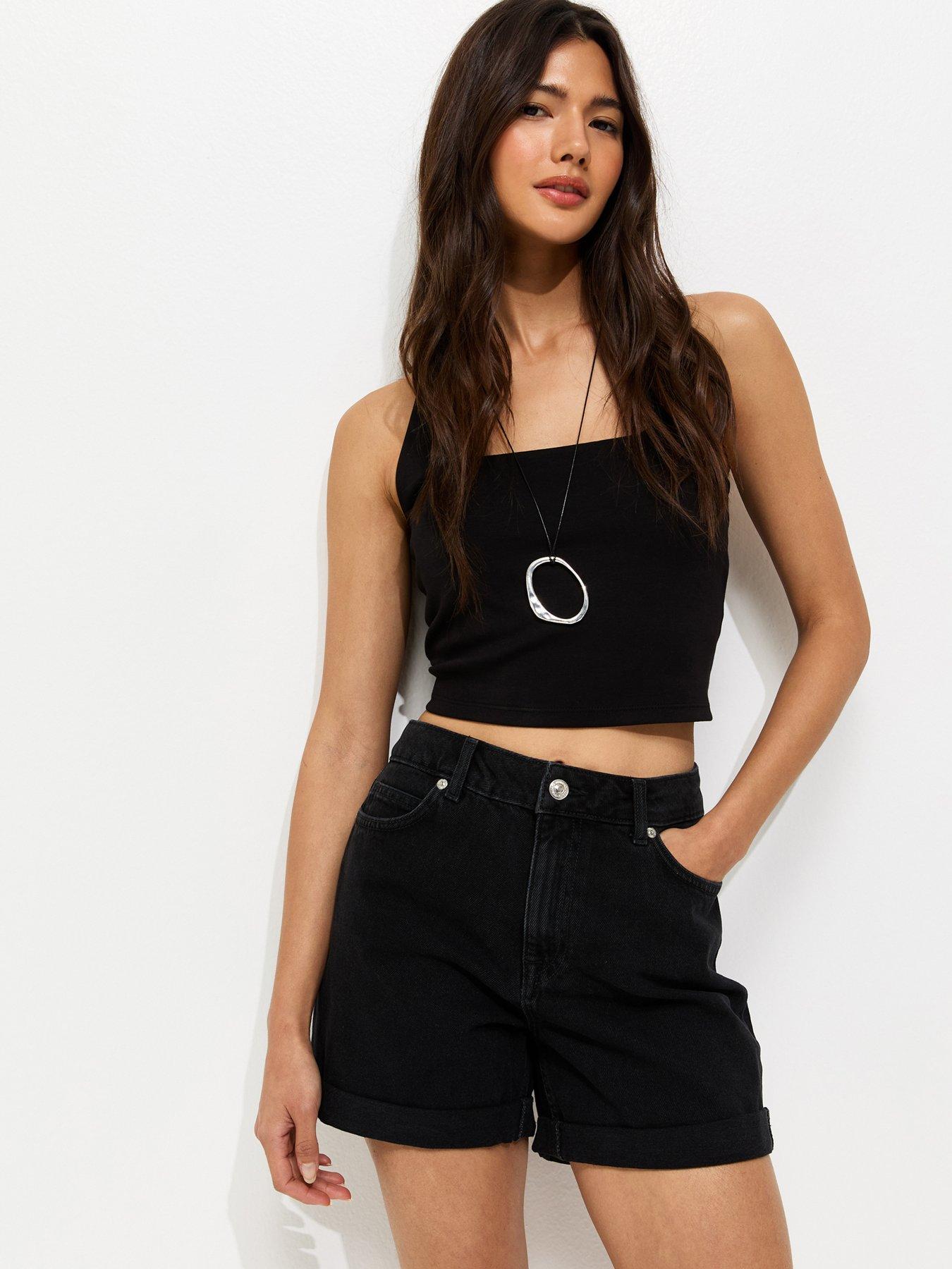 New Look Denim Boyfriend Shorts - Black