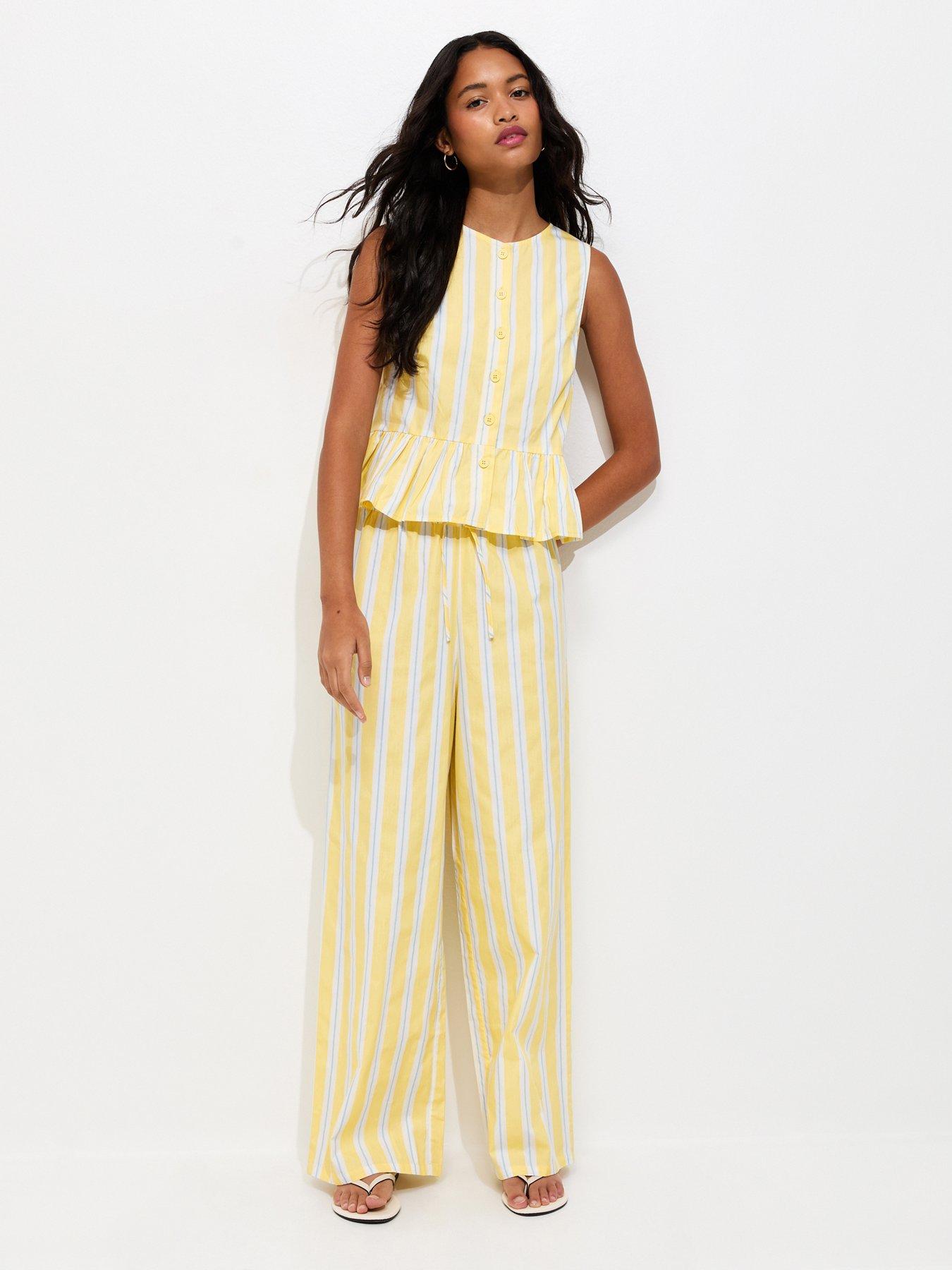 New Look Yellow Striped Poplin Wide Leg Trousers