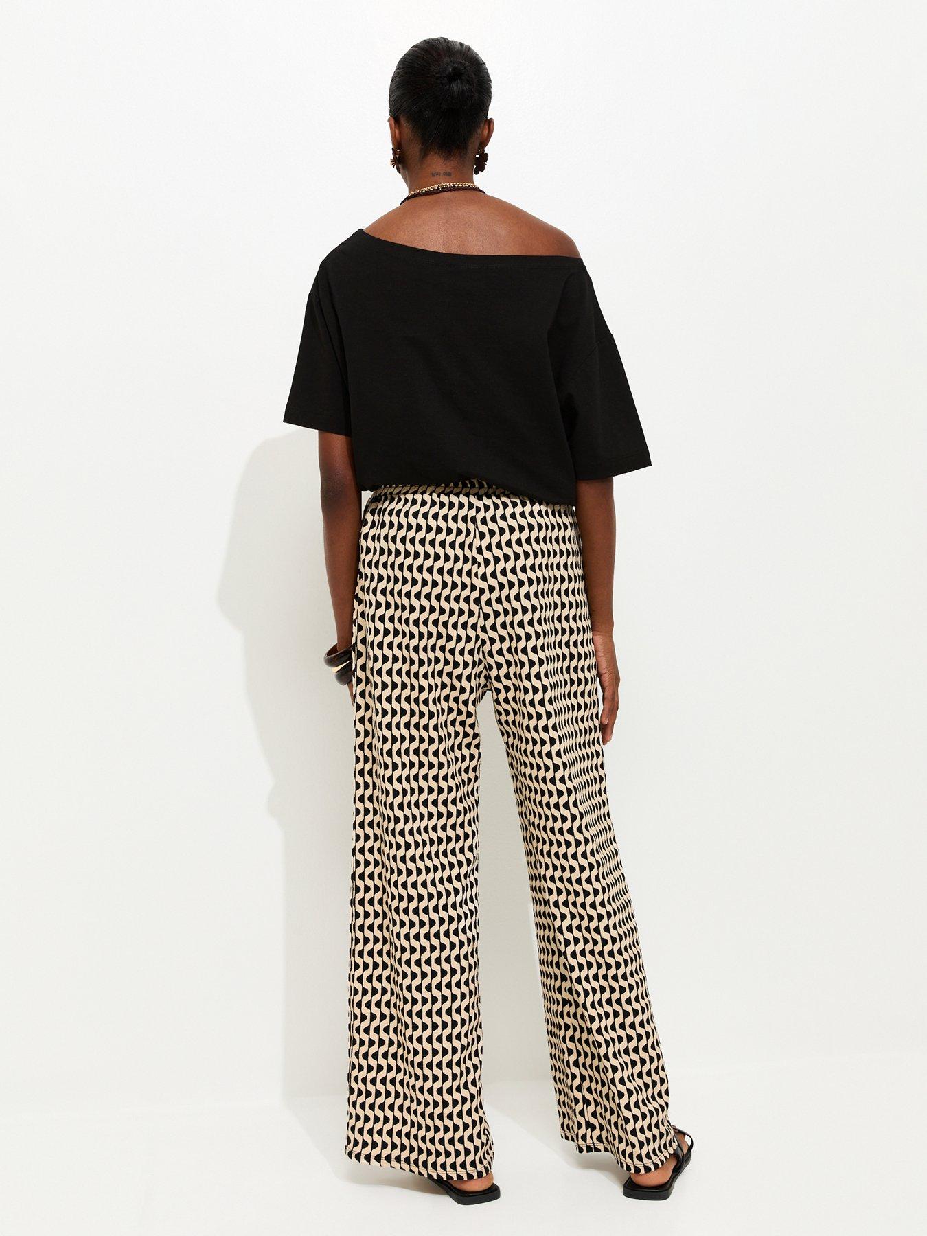 Image 2 of 5 of New Look Geometric Crinkle Wide Leg Trousers - Black
