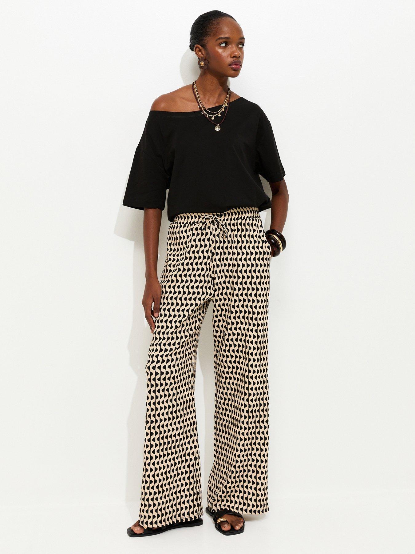Image 3 of 5 of New Look Geometric Crinkle Wide Leg Trousers - Black