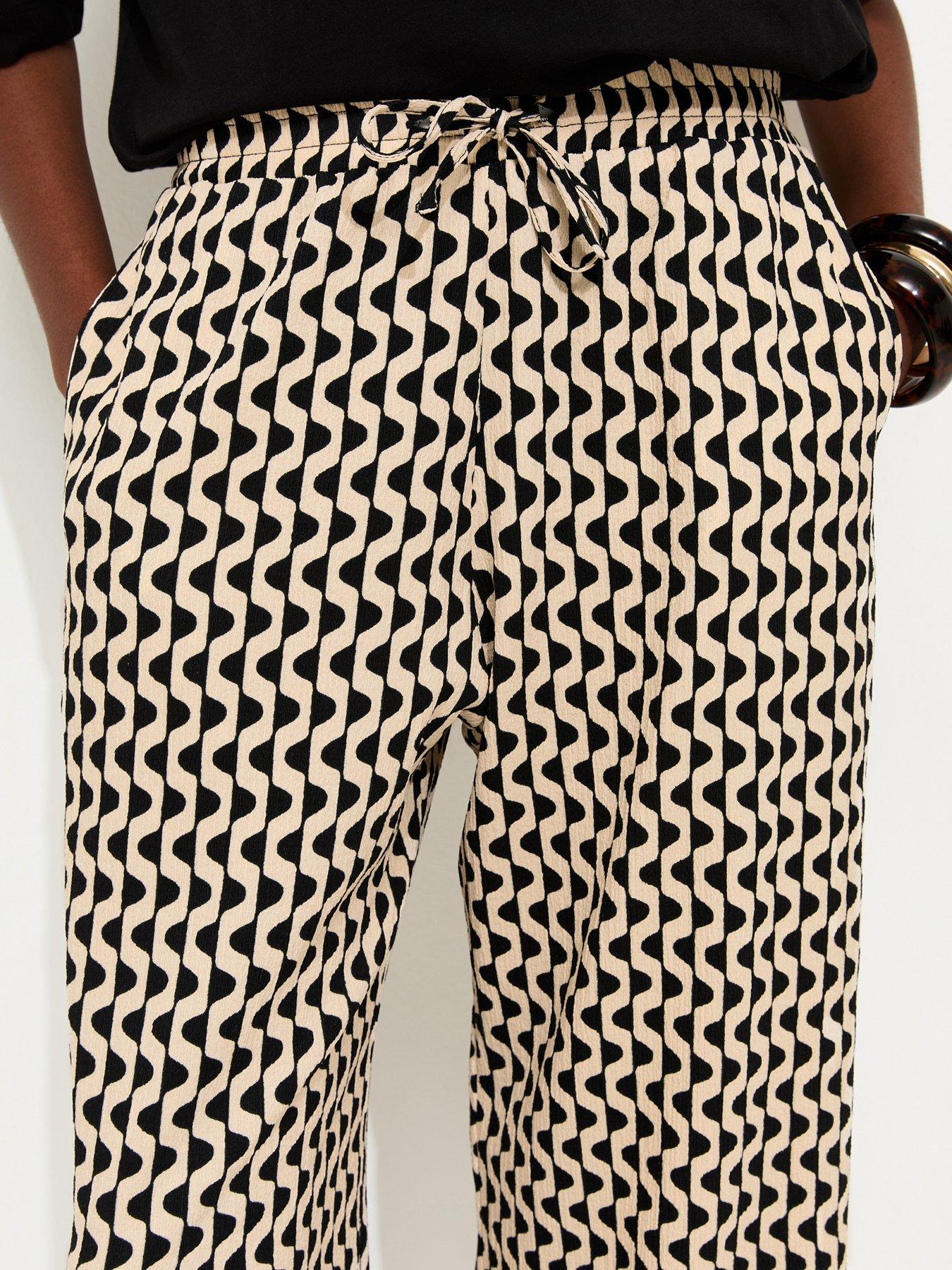 Image 4 of 5 of New Look Geometric Crinkle Wide Leg Trousers - Black