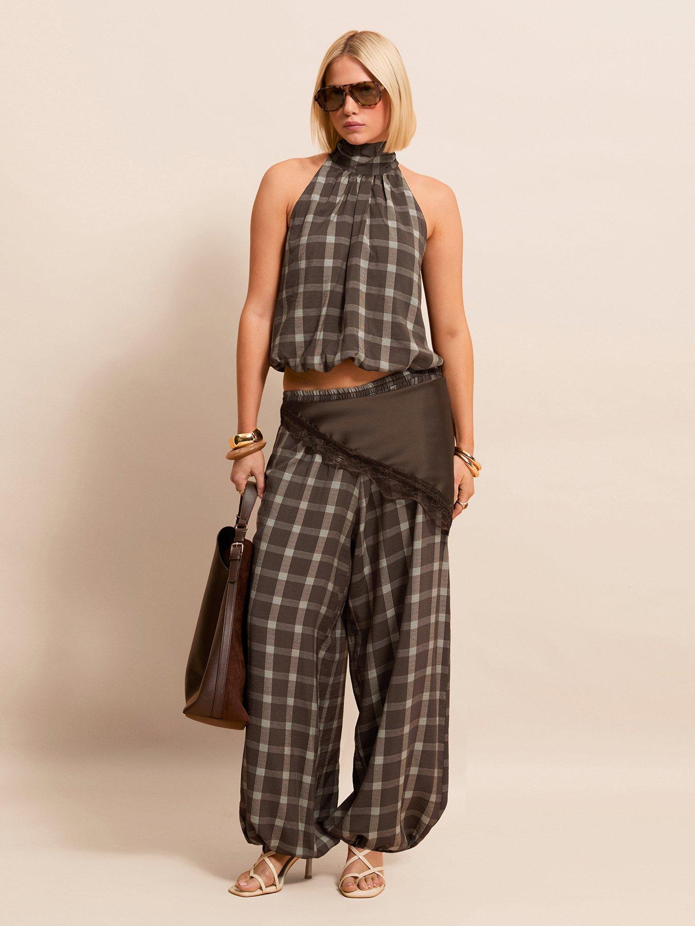 New Look Check Cuffed Leg Co-ord Trousers - Brown