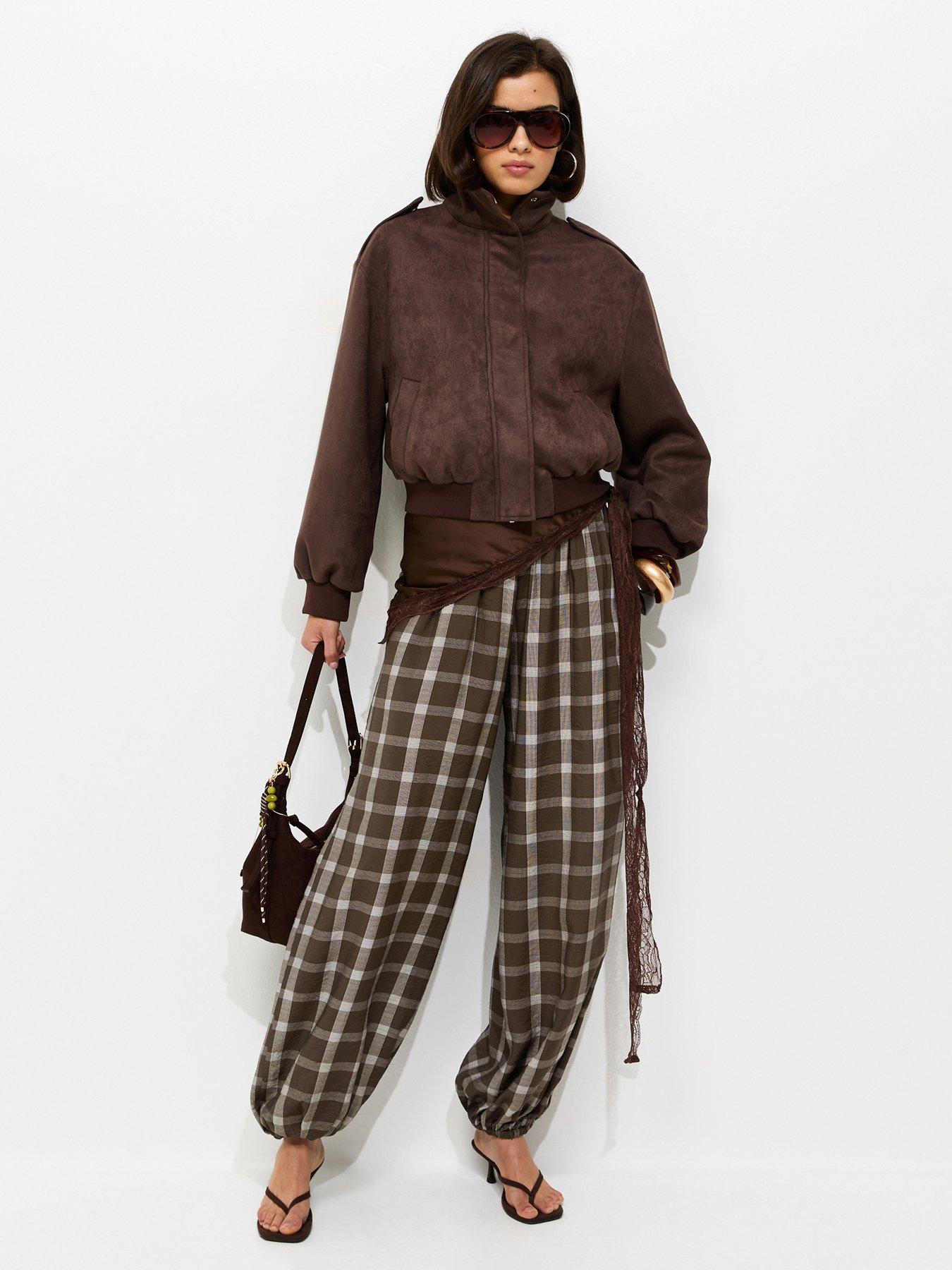 Image 4 of 6 of New Look Check Cuffed Leg Trousers - Brown