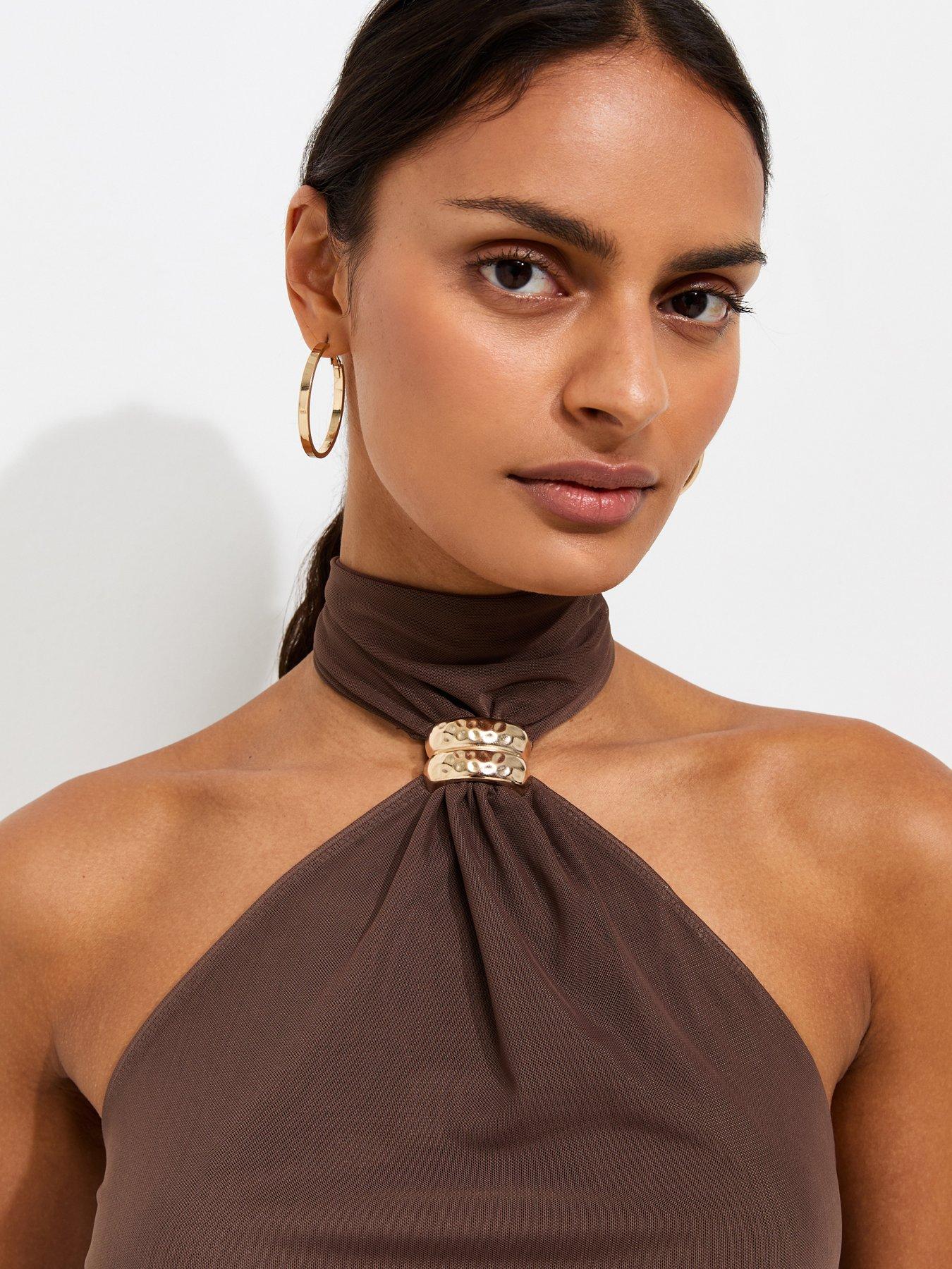 New Look Ring Detail Halter Neck Top - Brown