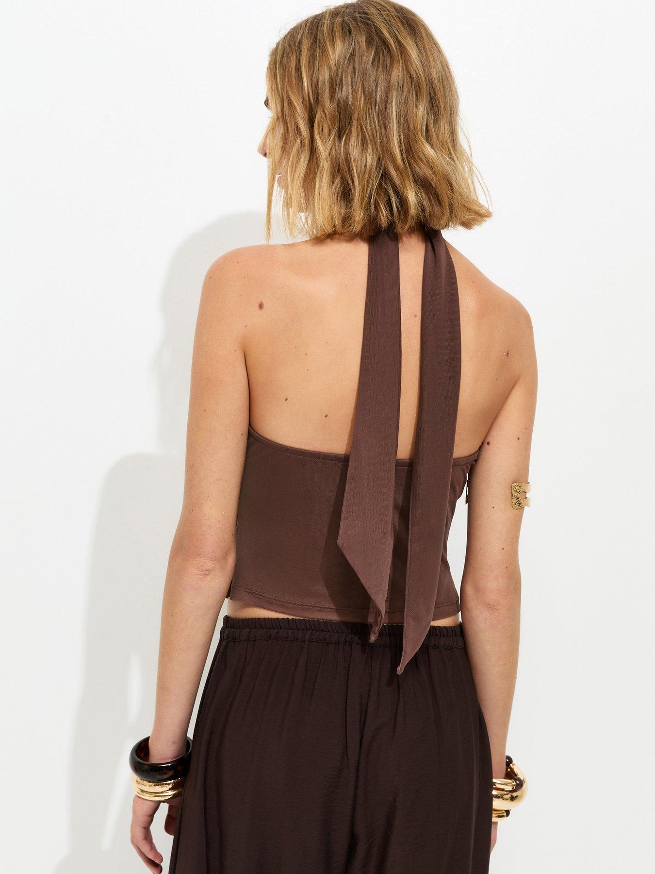Image 2 of 5 of New Look Ring Detail Halter Neck Top - Brown