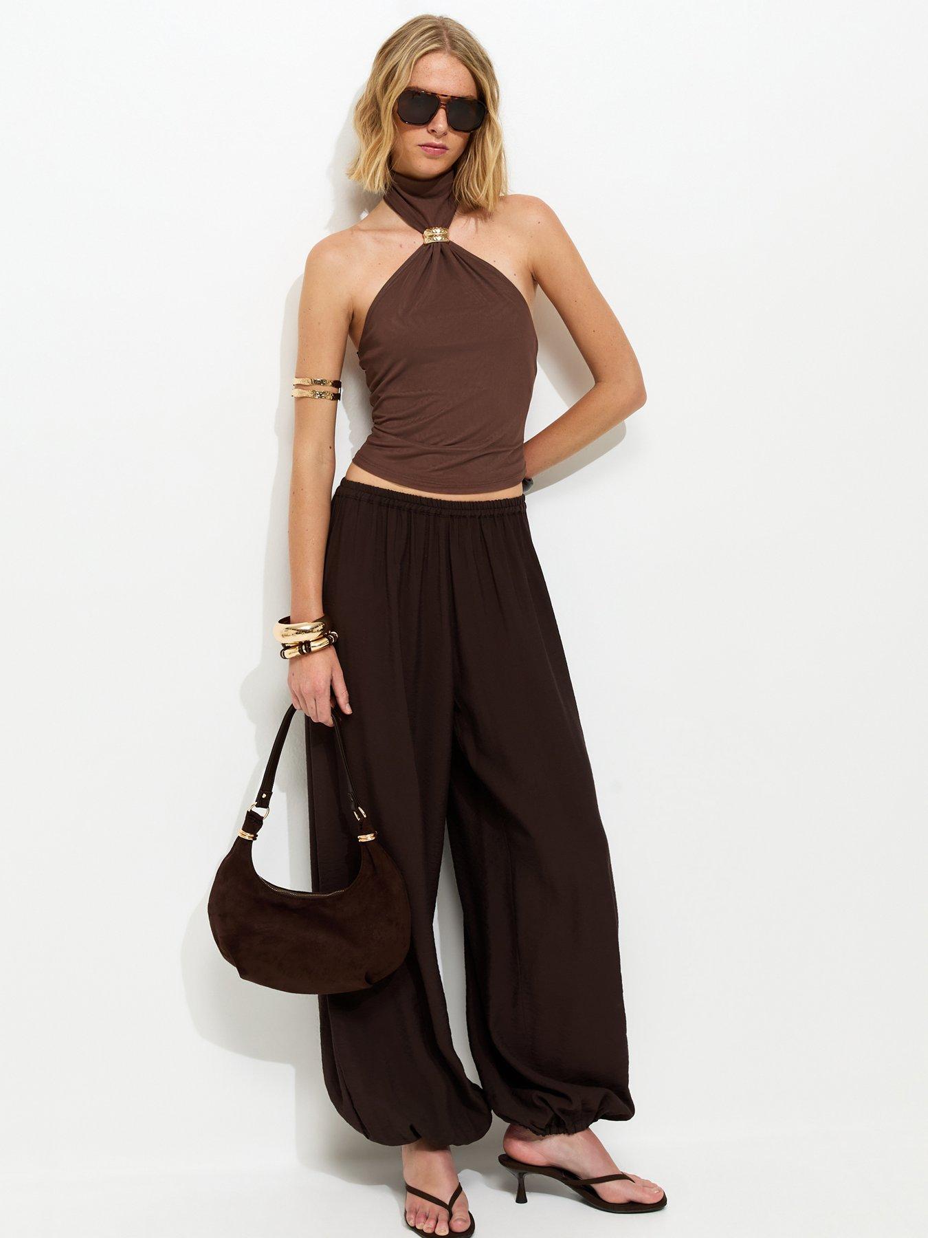 Image 3 of 5 of New Look Ring Detail Halter Neck Top - Brown