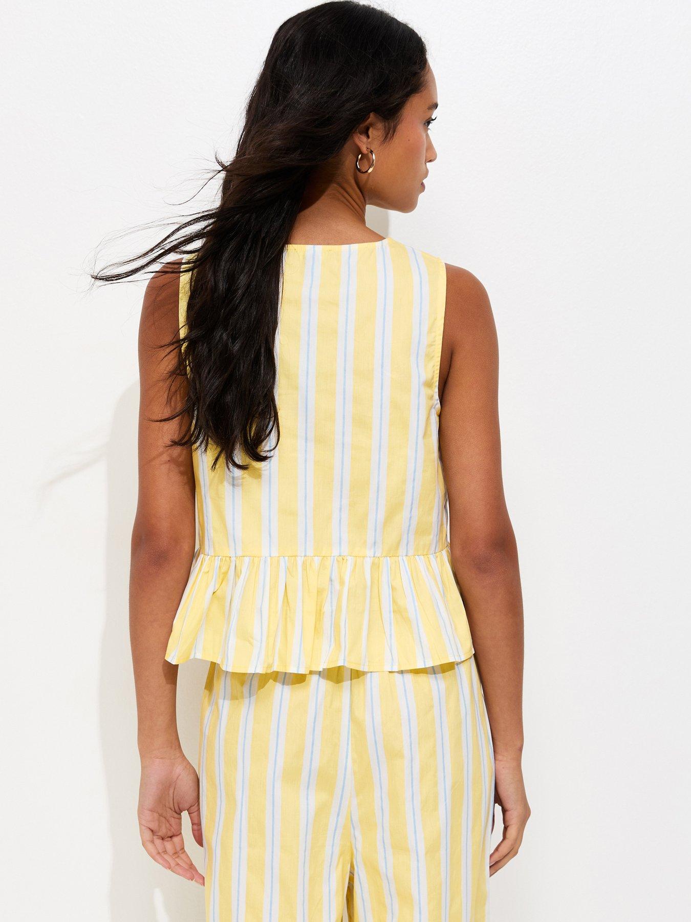 Image 2 of 5 of New Look Striped Peplum Hem Button Front Top - Light Yellow