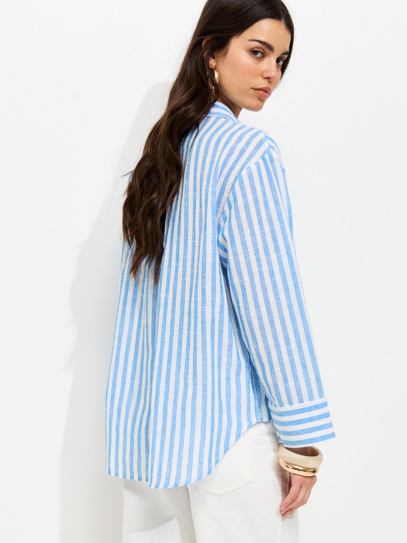 Image 2 of 5 of New Look Stripe Long Sleeve Shirt - Blue