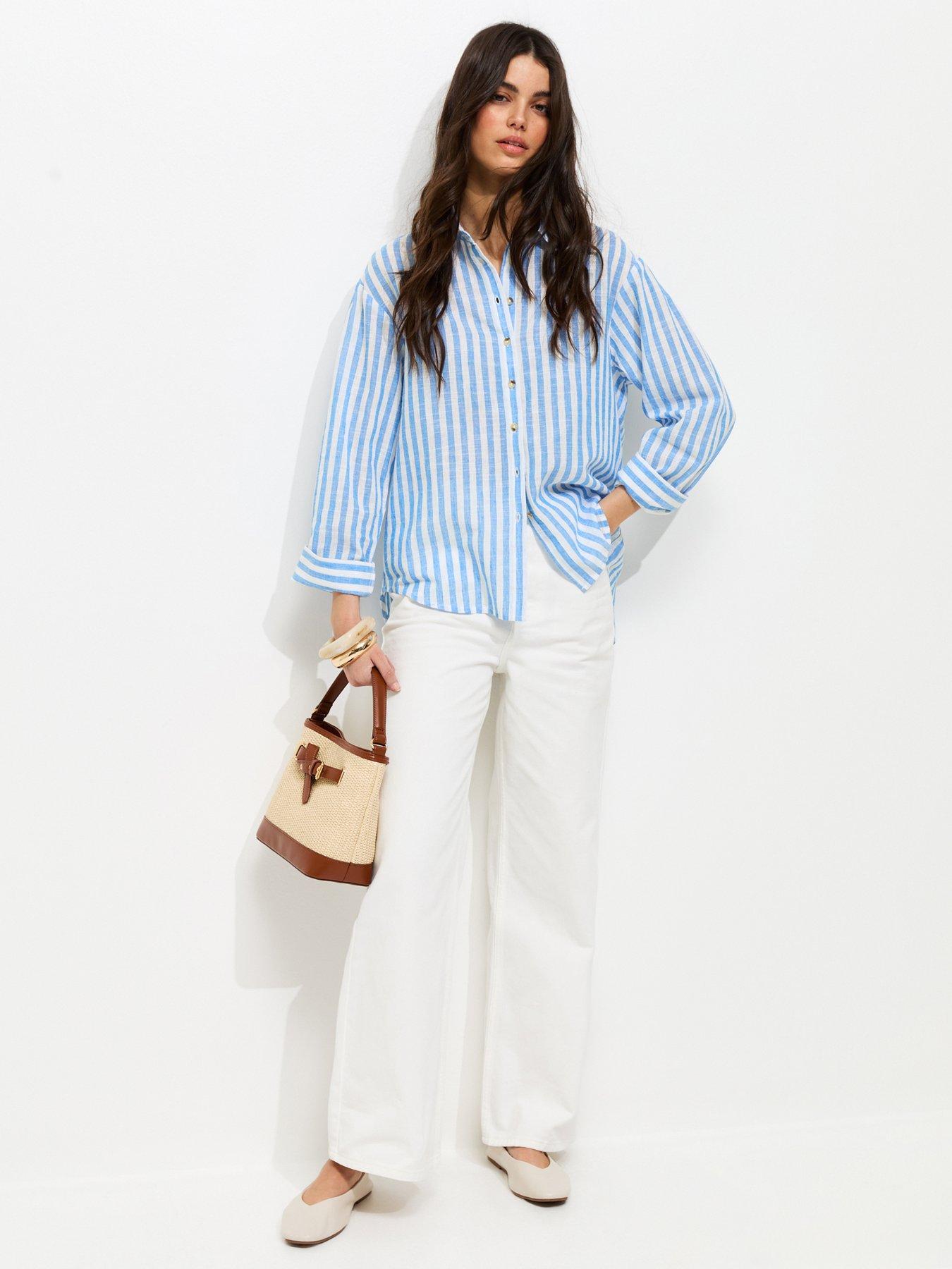 Image 3 of 5 of New Look Stripe Long Sleeve Shirt - Blue
