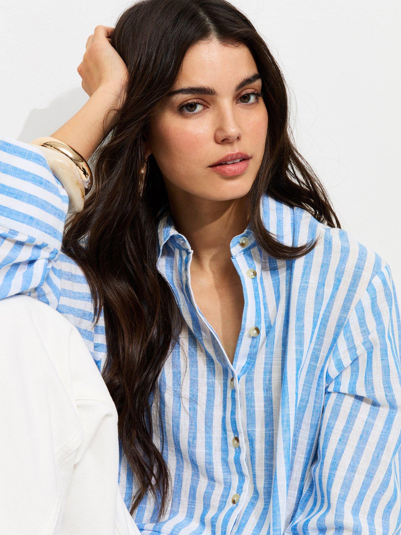 Image 4 of 5 of New Look Stripe Long Sleeve Shirt - Blue