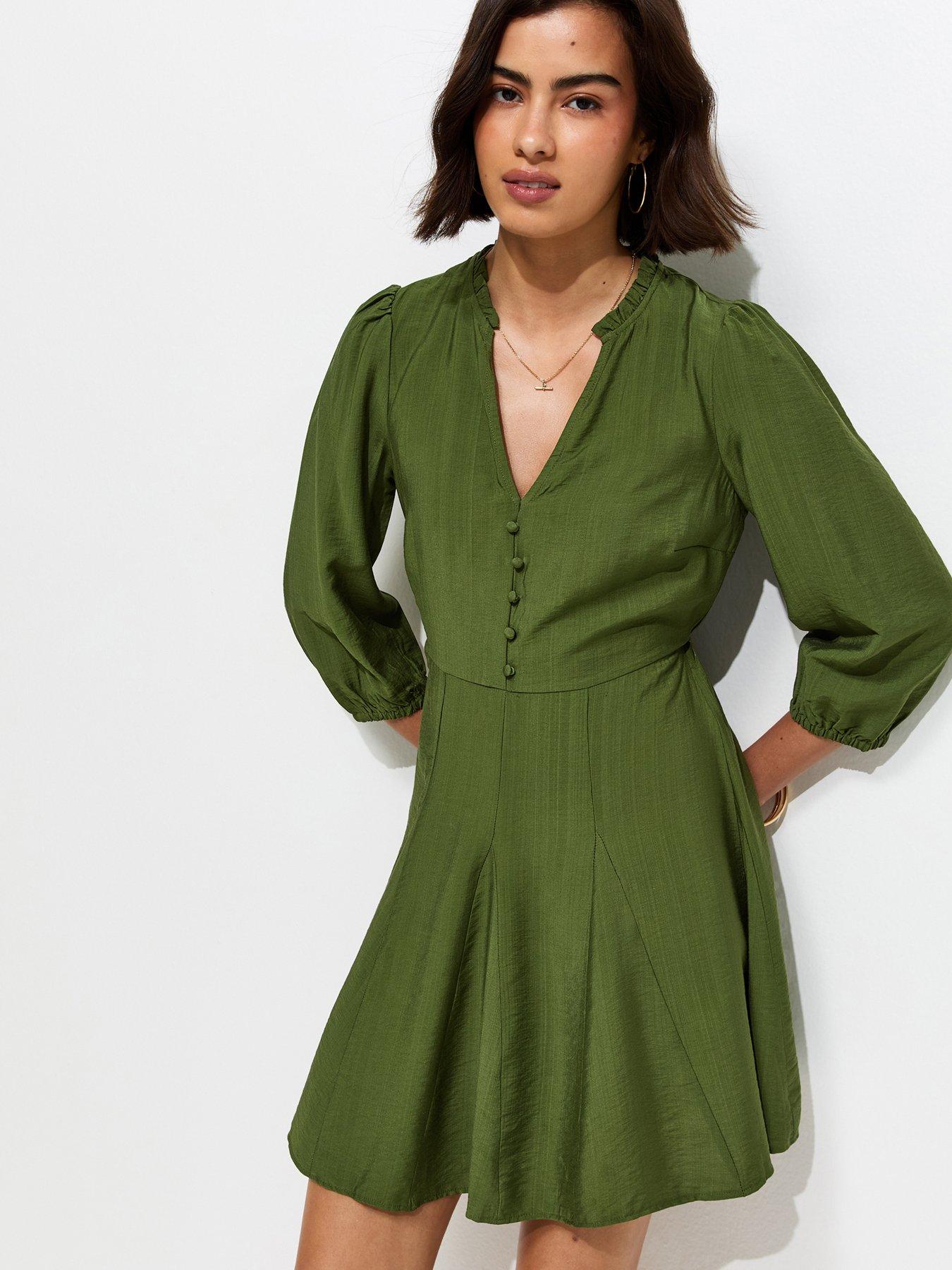 New Look Godet Skirt Mini Shirt Dress - Khaki