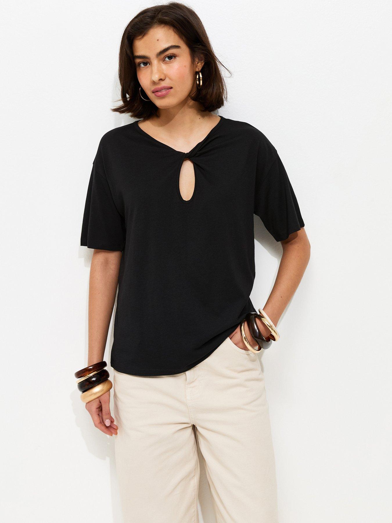  image of new-look-twisted-keyhole-t-shirt-black