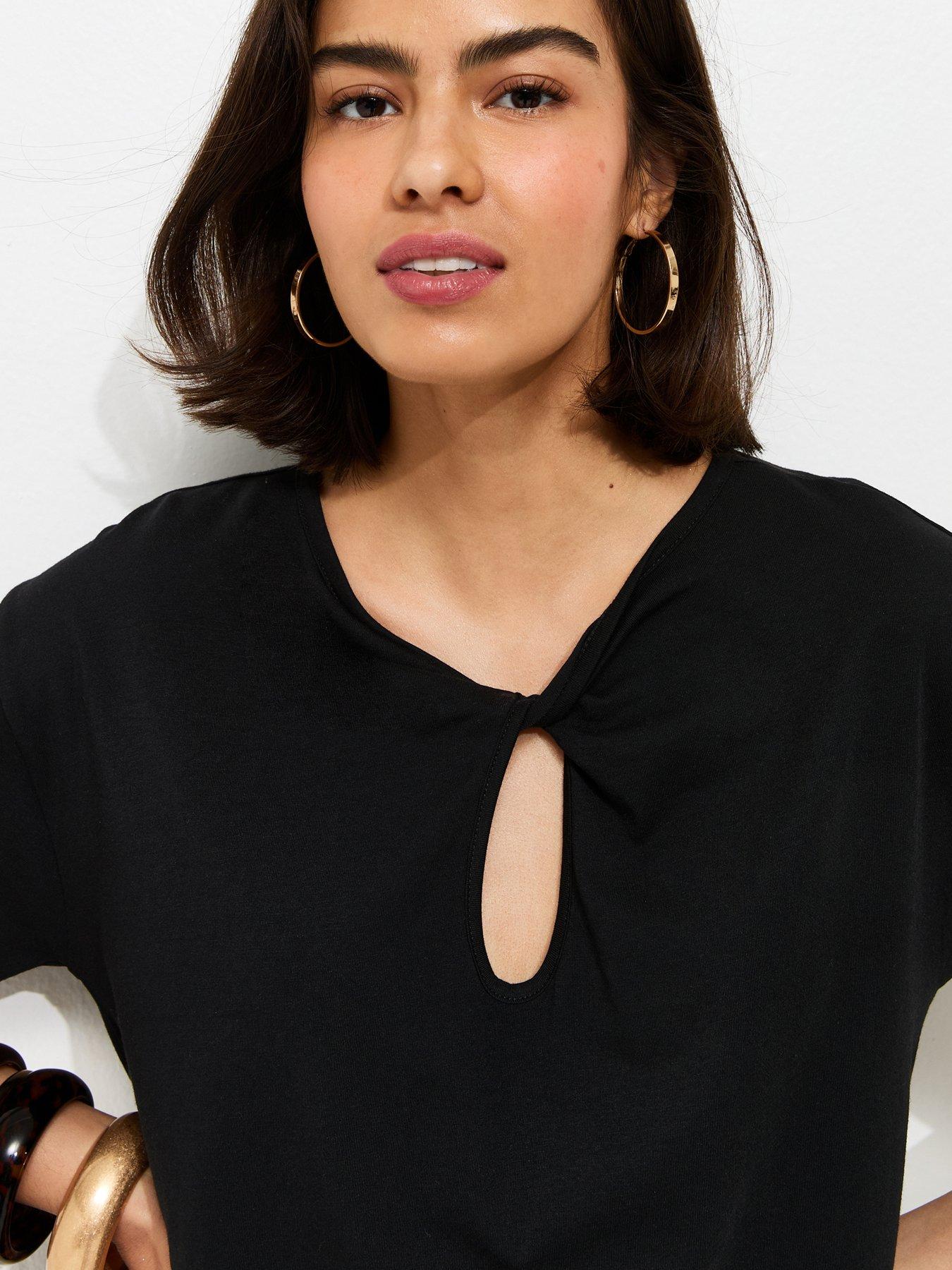  image of new-look-twisted-keyhole-t-shirt-black