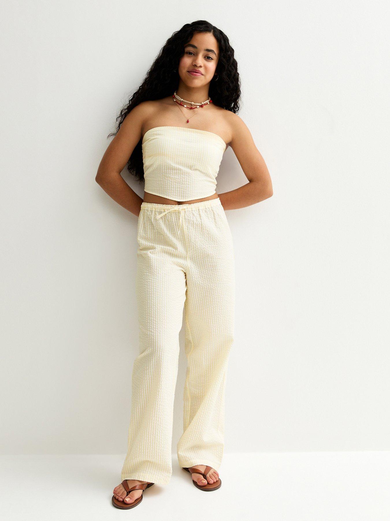 New Look 915 Girls Stripe Seersucker Trousers - Yellow