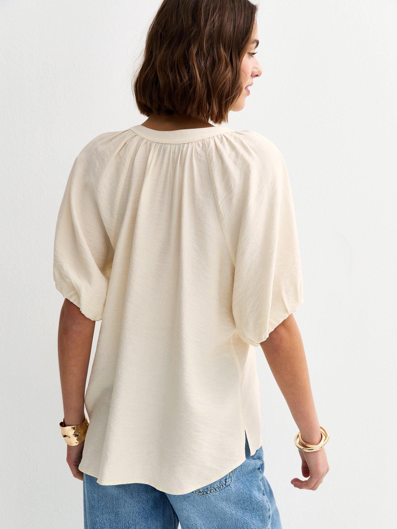  image of new-look-puff-sleeve-v-neck-blouse-off-white