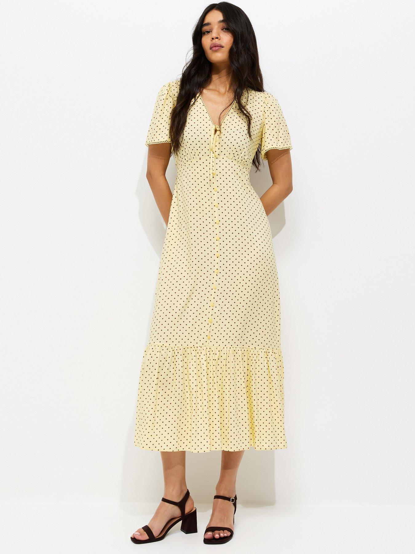 New Look Button Through Tea Midi Dress - Light Yellow