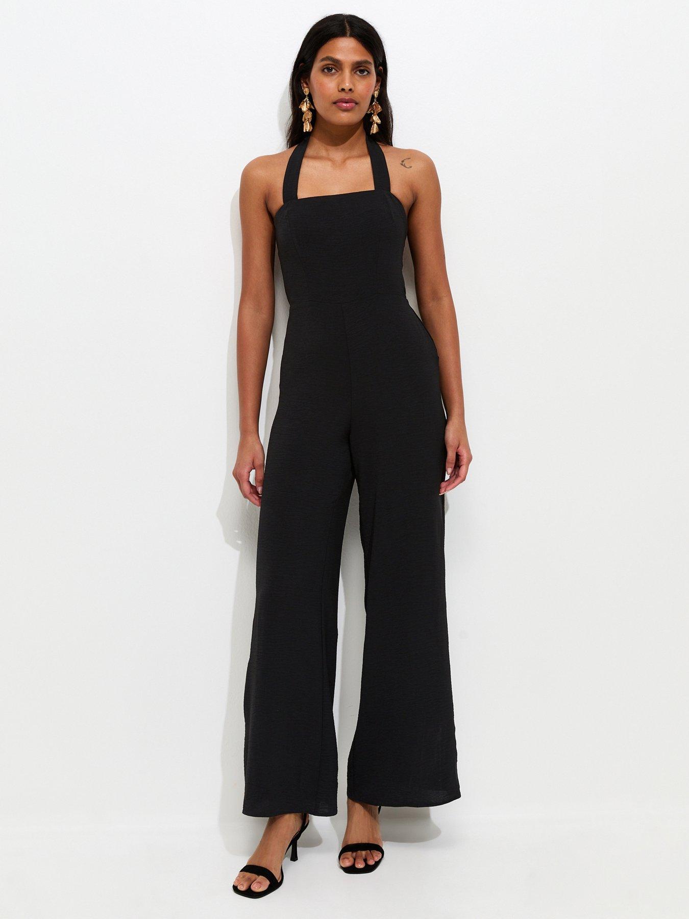 Image 1 of 5 of New Look Square Neck Halter Strap Jumpsuit - Black