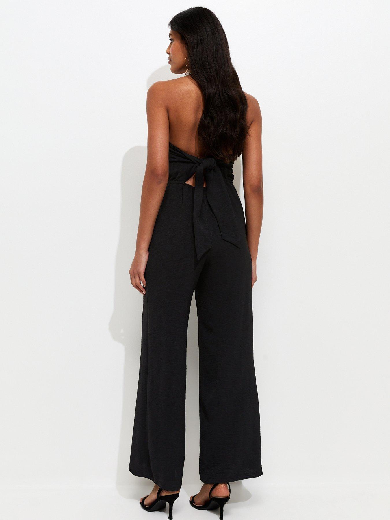 Image 2 of 5 of New Look Square Neck Halter Strap Jumpsuit - Black