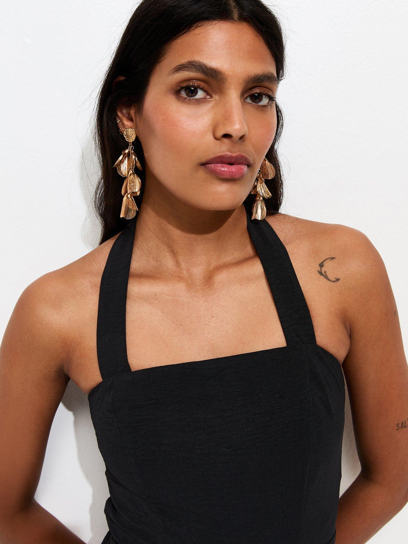 Image 4 of 5 of New Look Square Neck Halter Strap Jumpsuit - Black