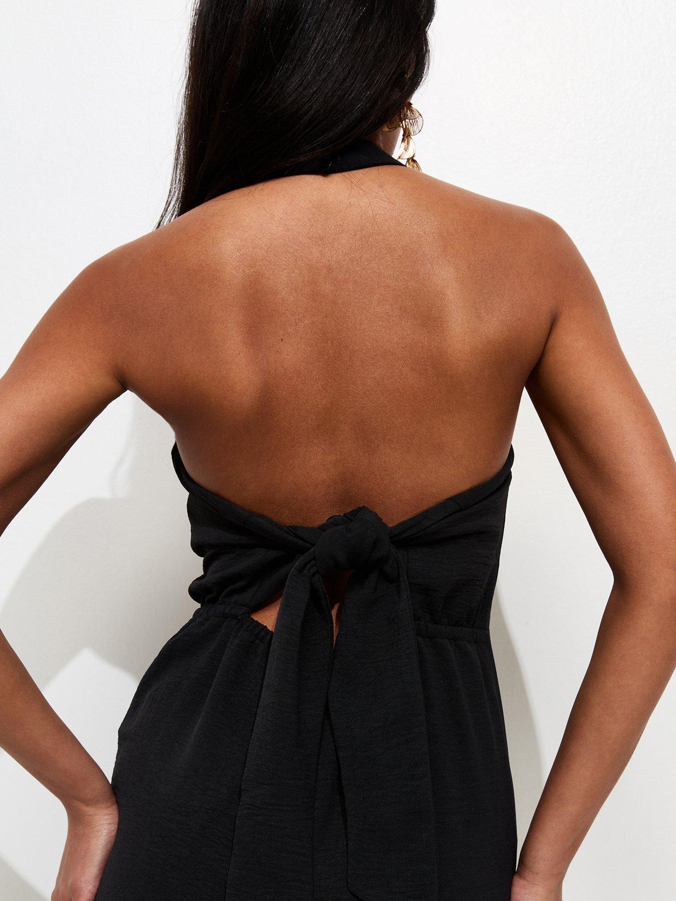Image 5 of 5 of New Look Square Neck Halter Strap Jumpsuit - Black