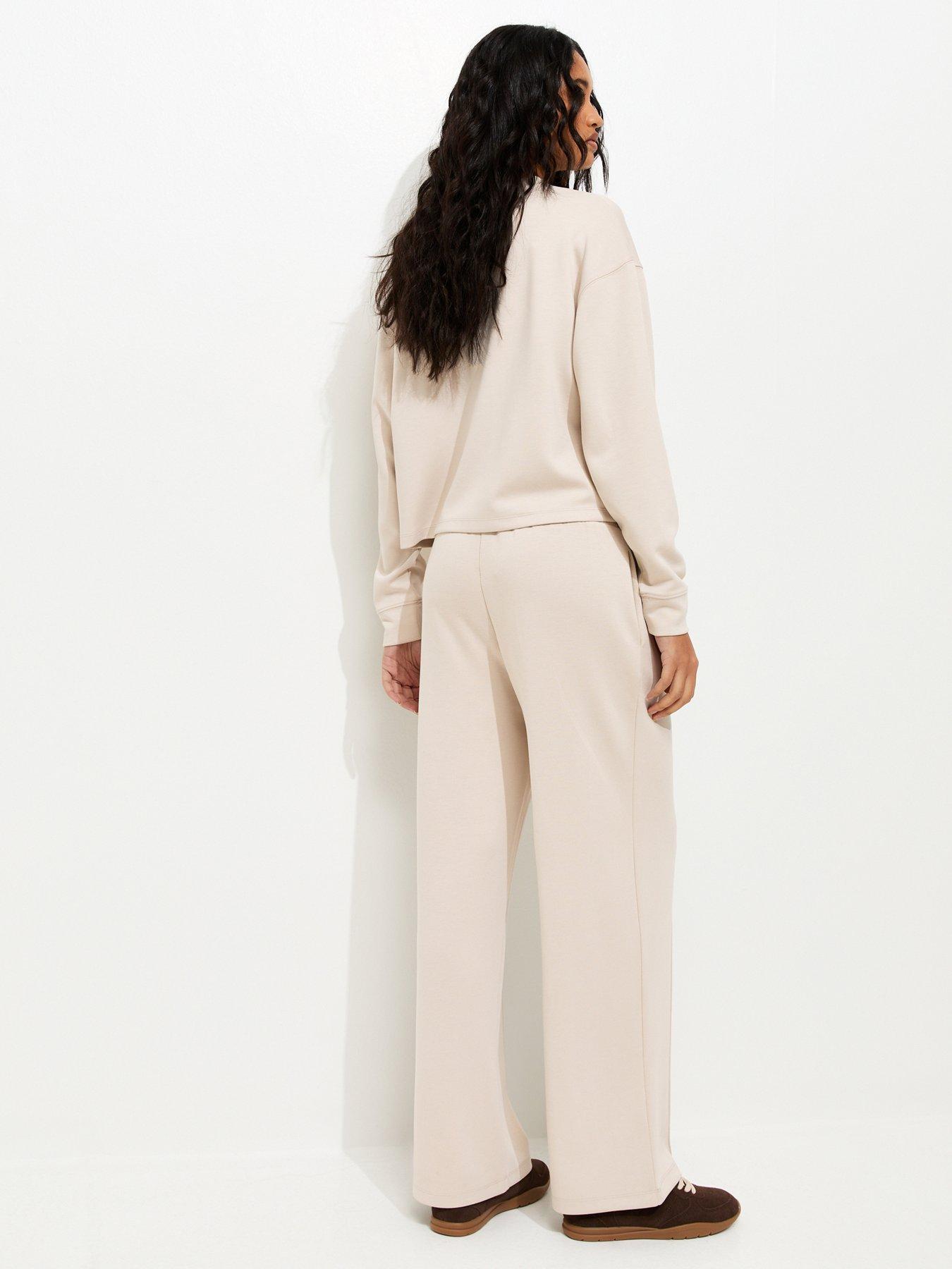 Image 2 of 5 of New Look Premium Stone Wide Leg Co-ord Joggers - Beige
