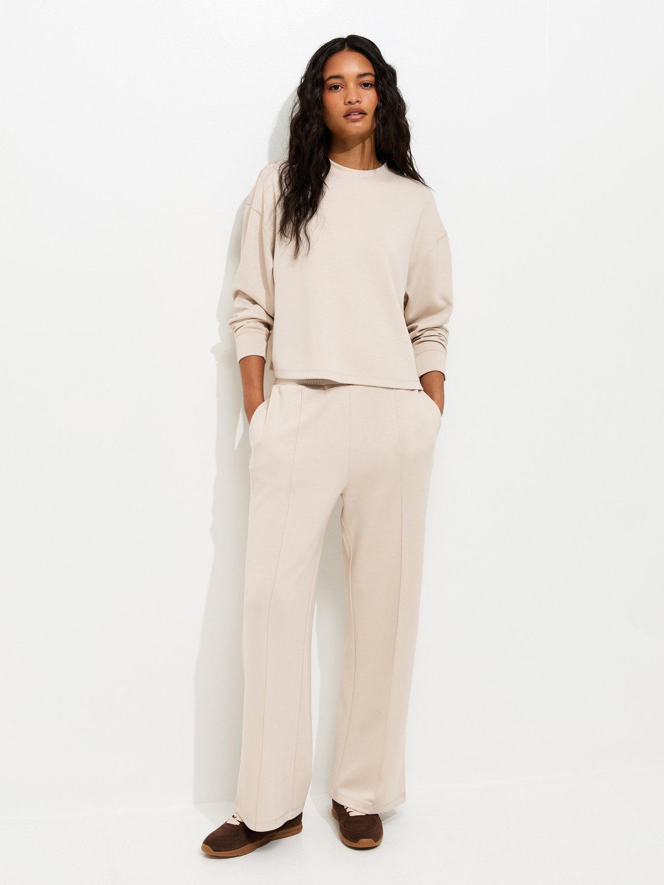 Image 3 of 5 of New Look Premium Stone Wide Leg Co-ord Joggers - Beige