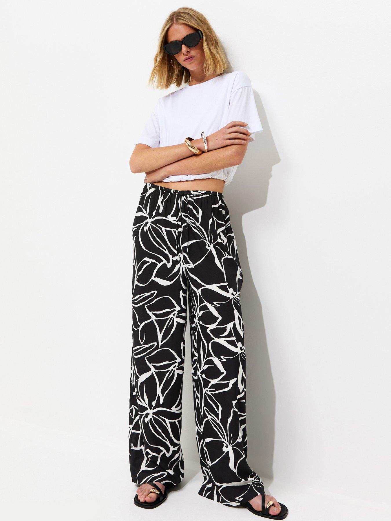 New Look Crepe Sketch Floral Wide Leg Trousers  - Black
