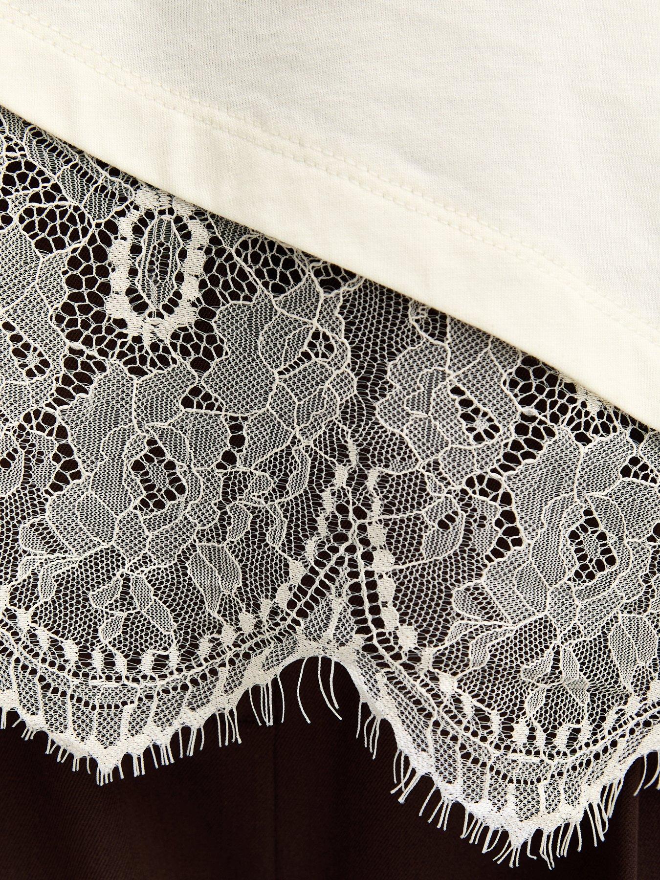 Image 5 of 5 of New Look Off White Cotton Scalloped Lace T-shirt