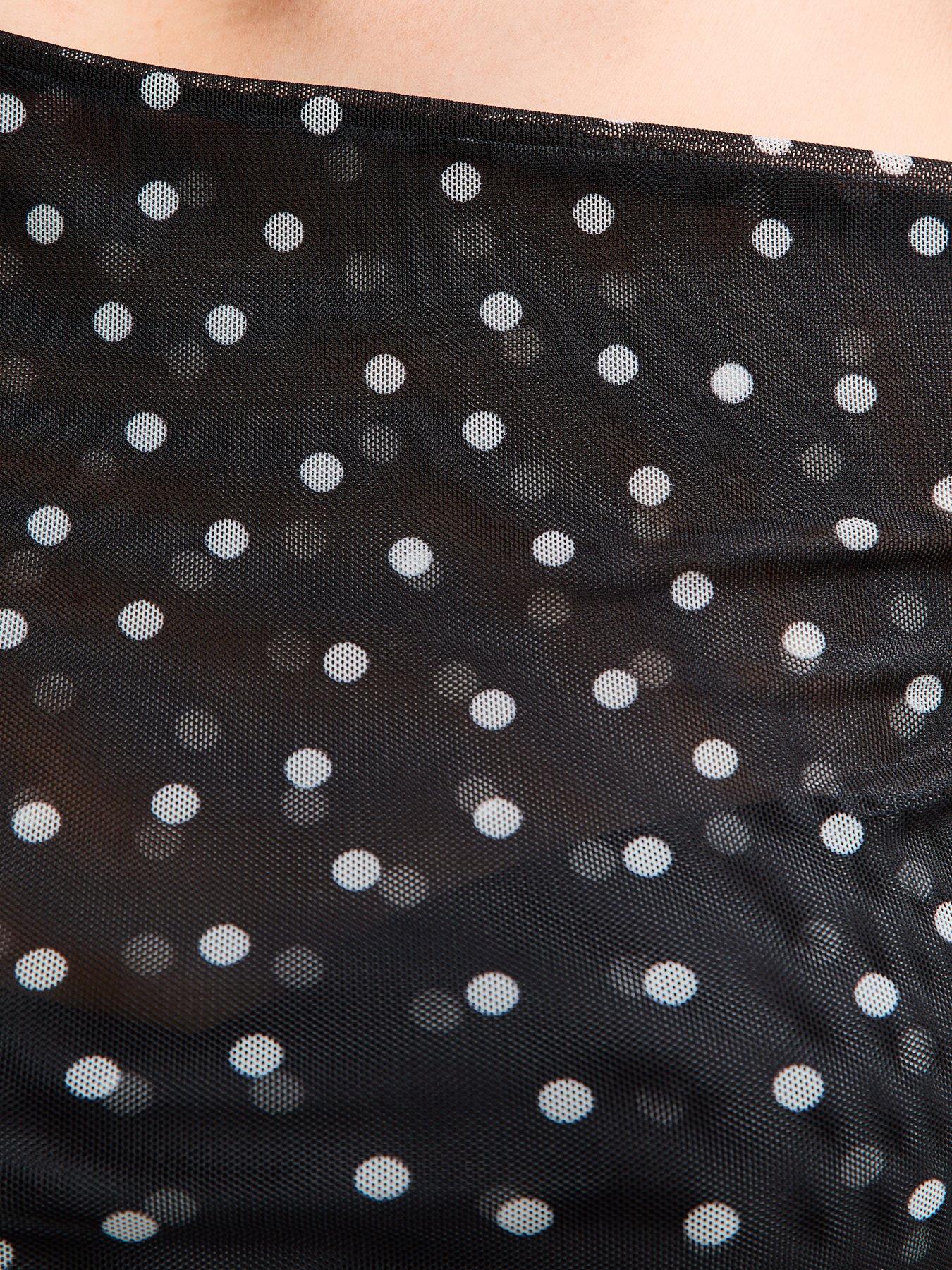 Image 5 of 5 of New Look Mesh Polka Dot Off The Shoulder Top - Black