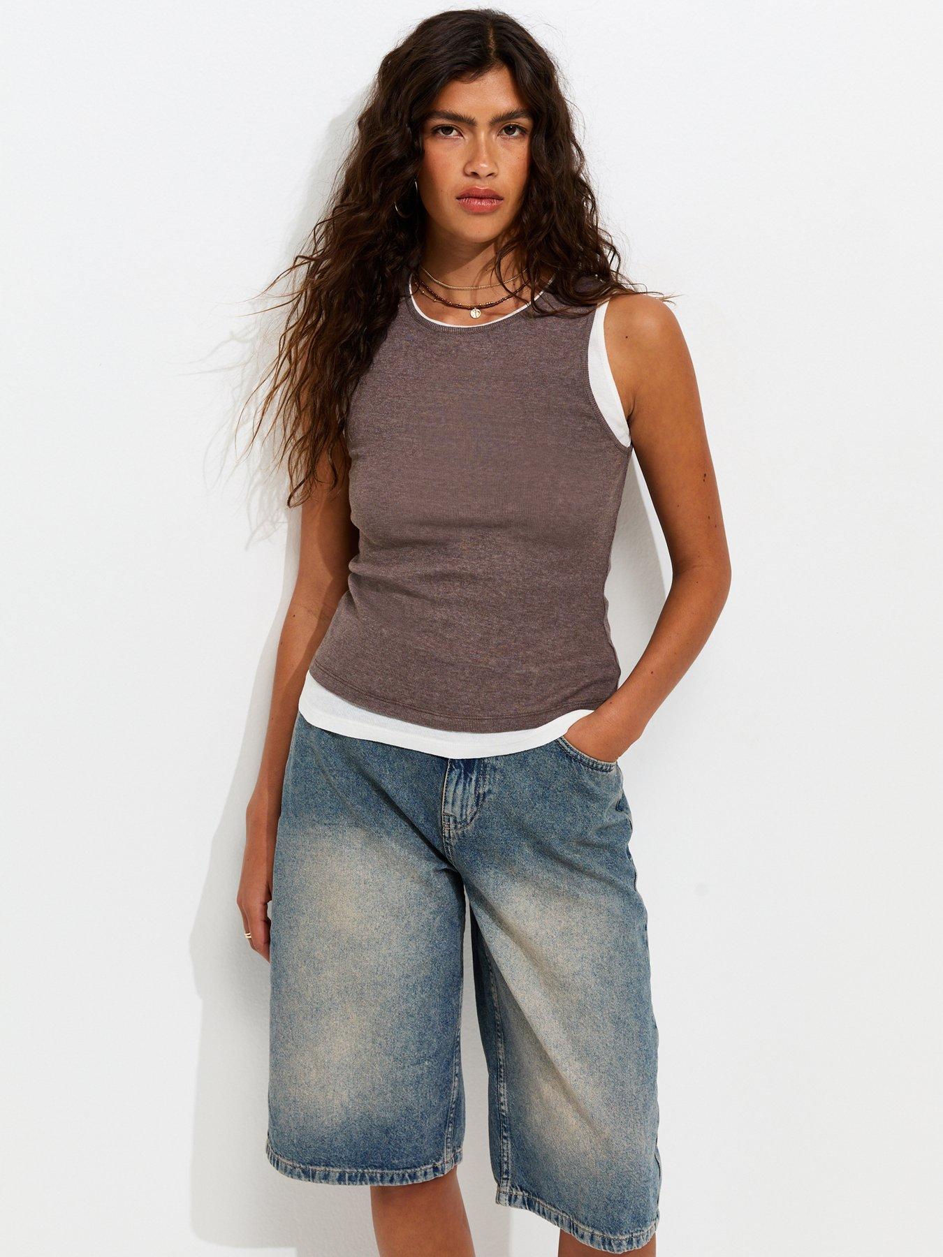 New Look Dark Brown 2 In 1 Tank Top