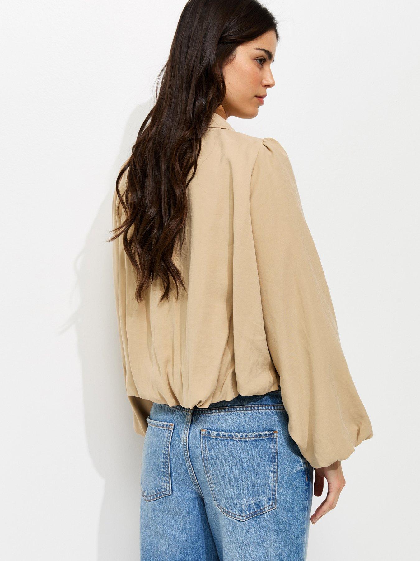 Image 2 of 6 of New Look Camel Gathered Sleeve Zip Front Jacket - Brown